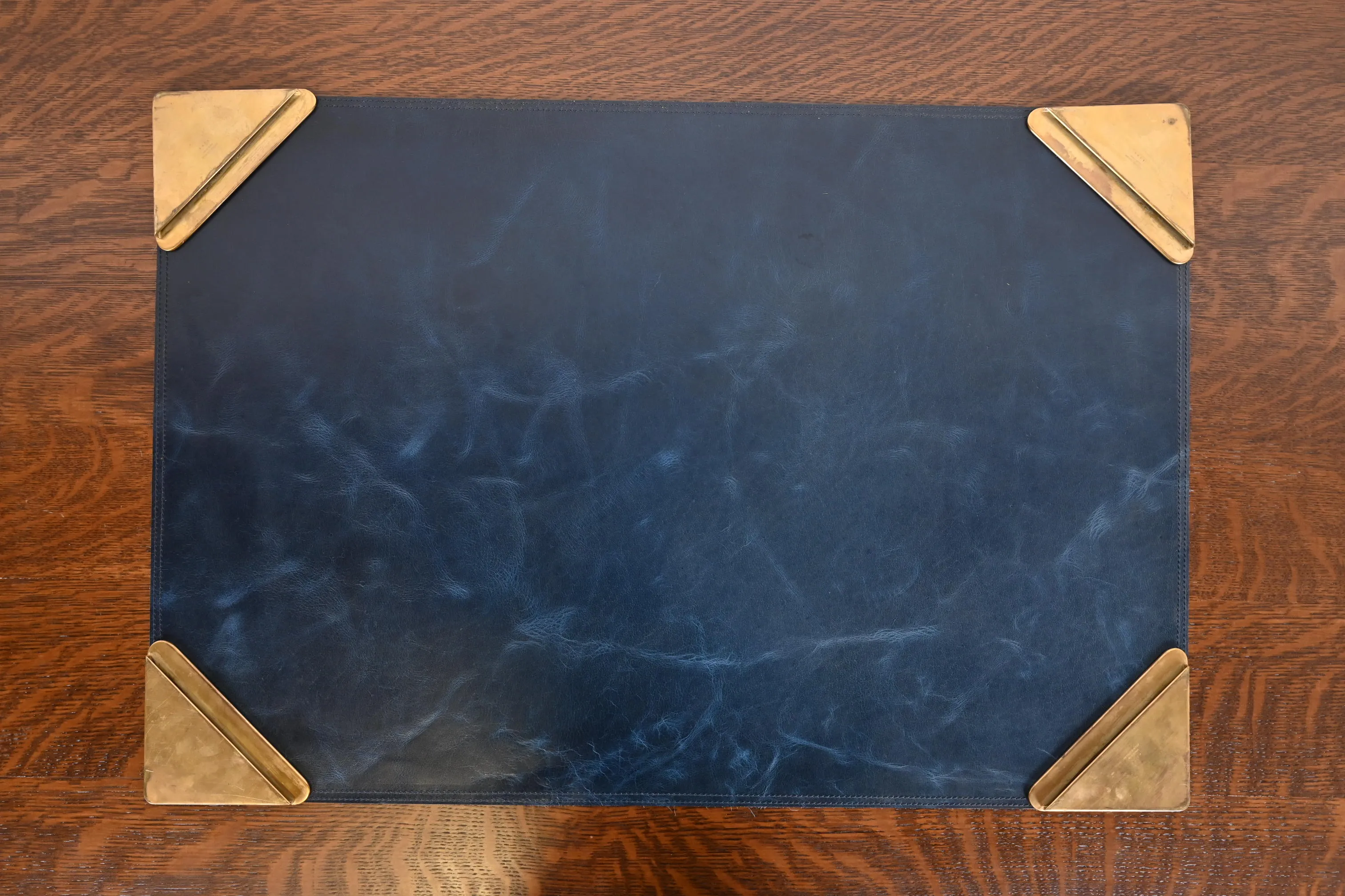 Tiffany Studios New York Bronze Doré and Abalone Blotter Corners With Leather Desk Blotter - Image 9