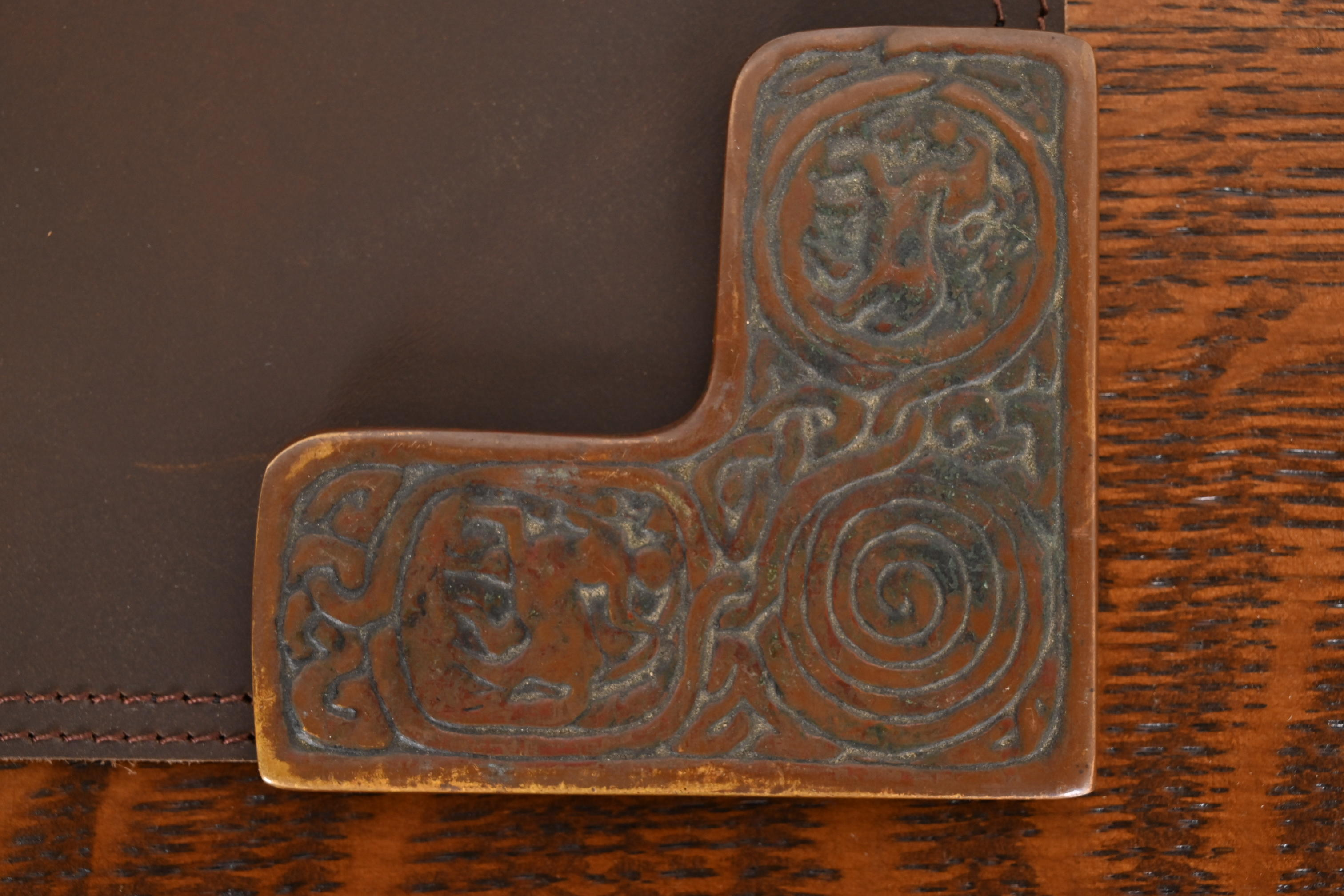Tiffany Studios New York Zodiac Bronze Blotter Corners With Leather Desk Blotter - Image 8