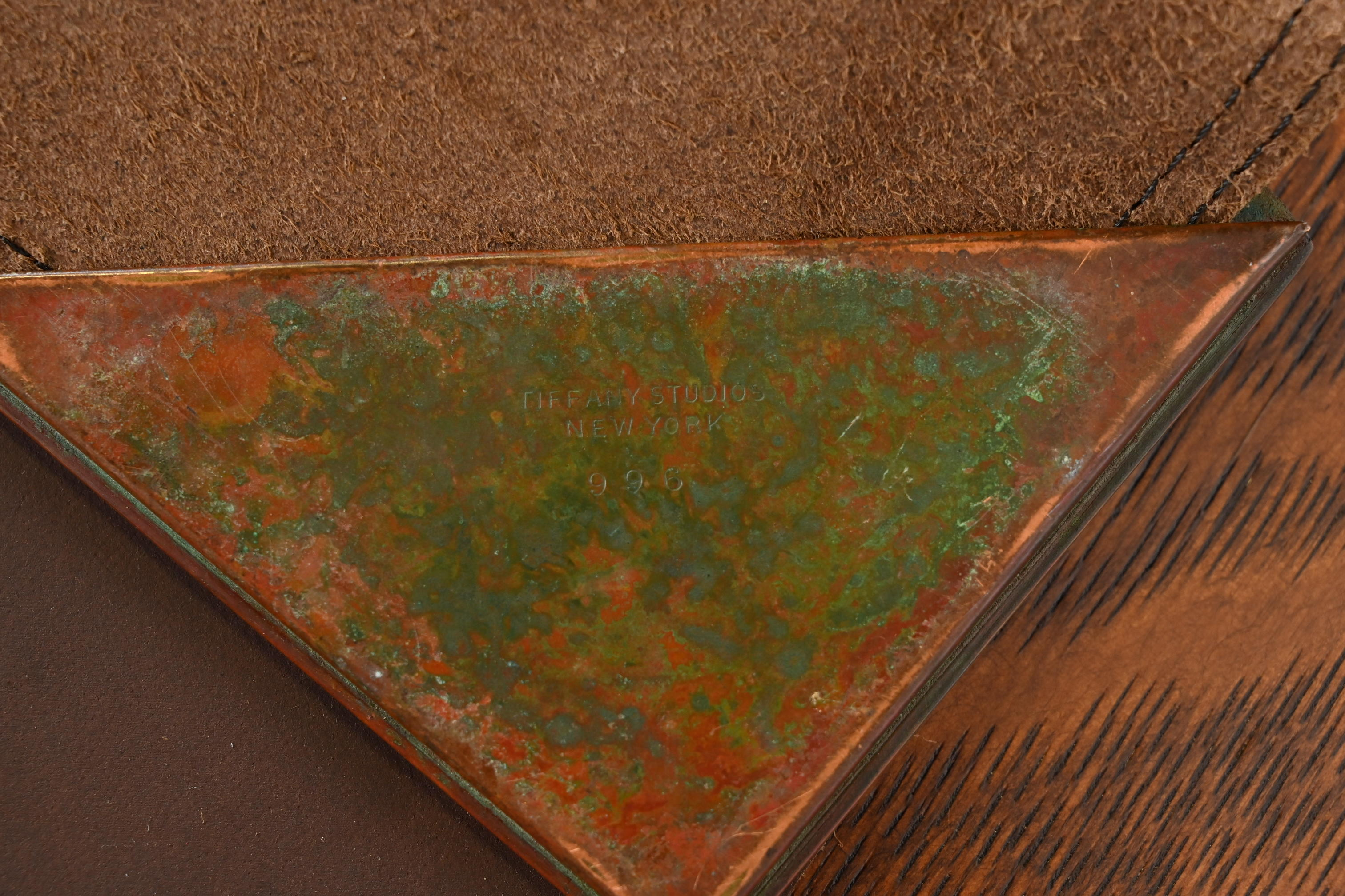 Tiffany Studios New York Zodiac Bronze Blotter Corners With Leather Desk Blotter - Image 10