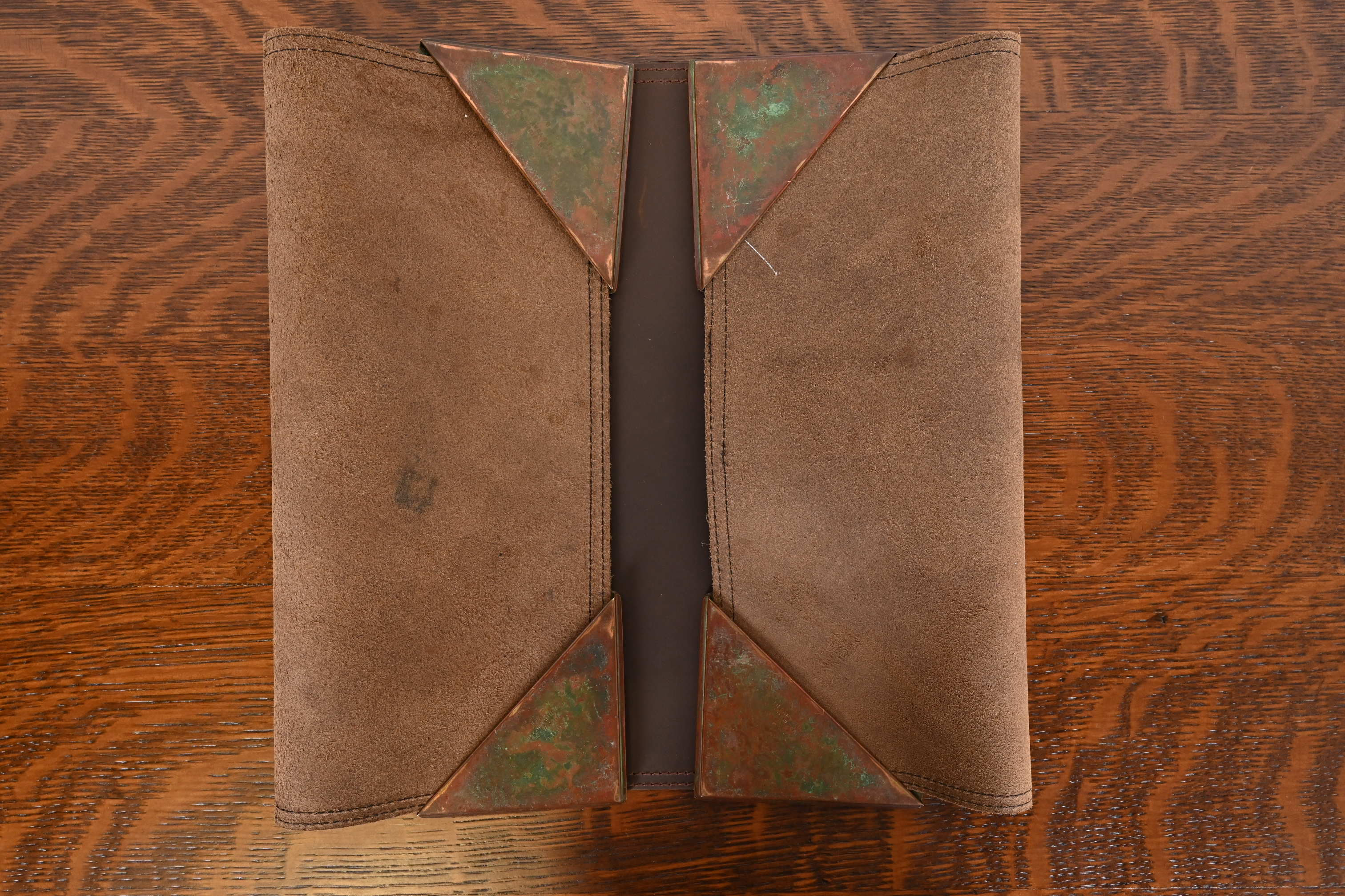 Tiffany Studios New York Zodiac Bronze Blotter Corners With Leather Desk Blotter - Image 9