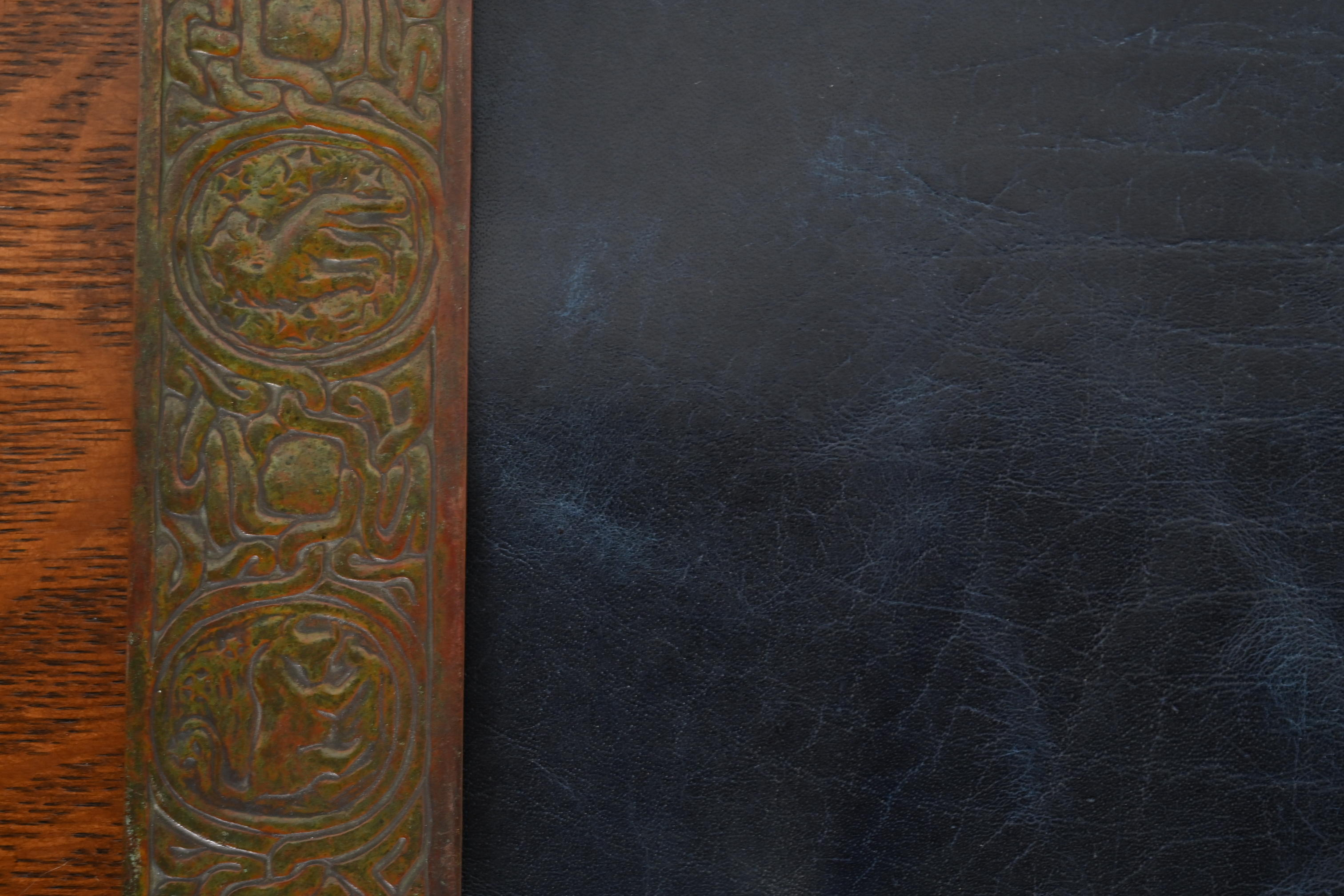 Tiffany Studios New York Zodiac Bronze Blotter Ends With Leather Desk Blotter - Image 6
