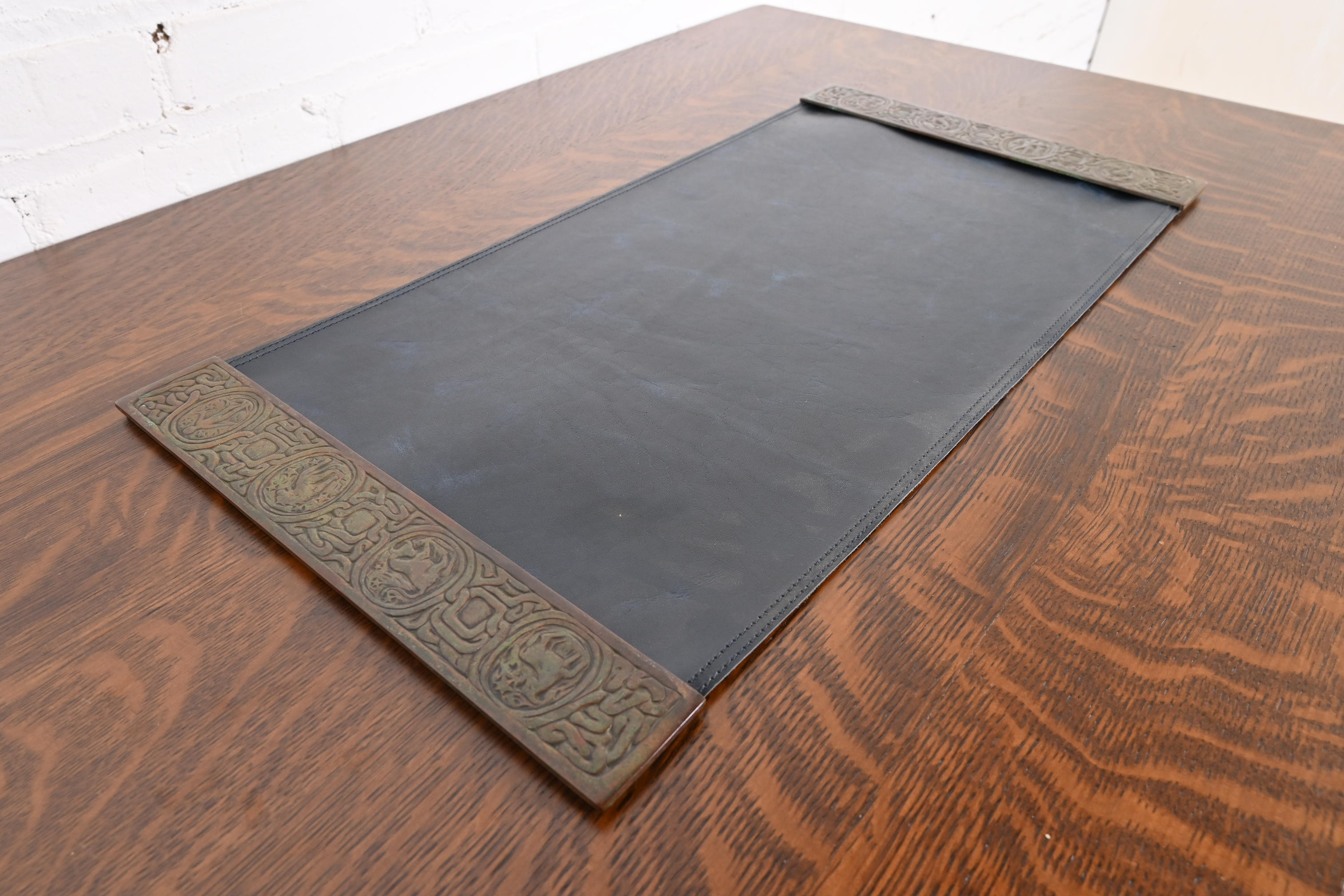 Tiffany Studios New York Zodiac Bronze Blotter Ends With Leather Desk Blotter - Image 5