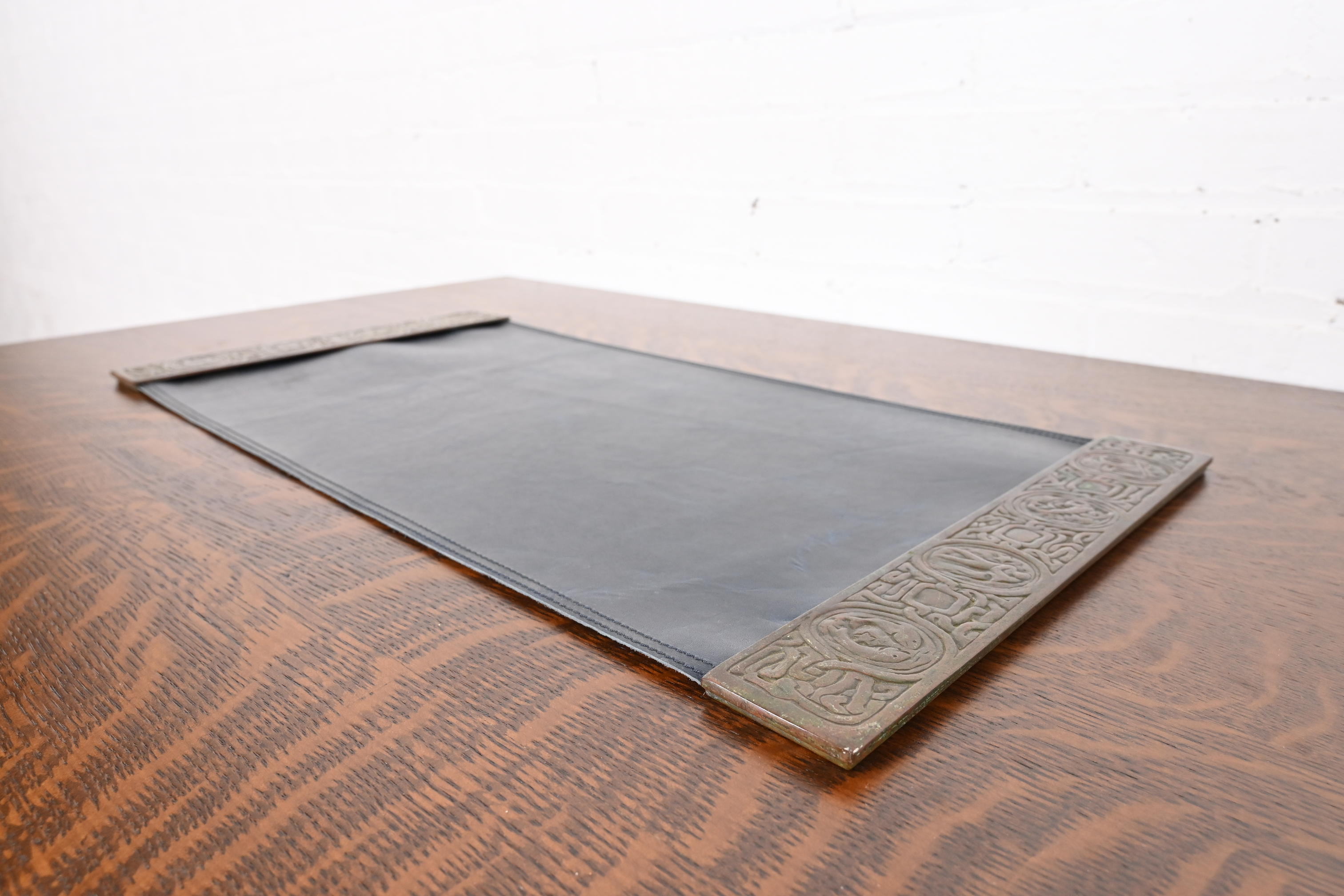 Tiffany Studios New York Zodiac Bronze Blotter Ends With Leather Desk Blotter - Image 4
