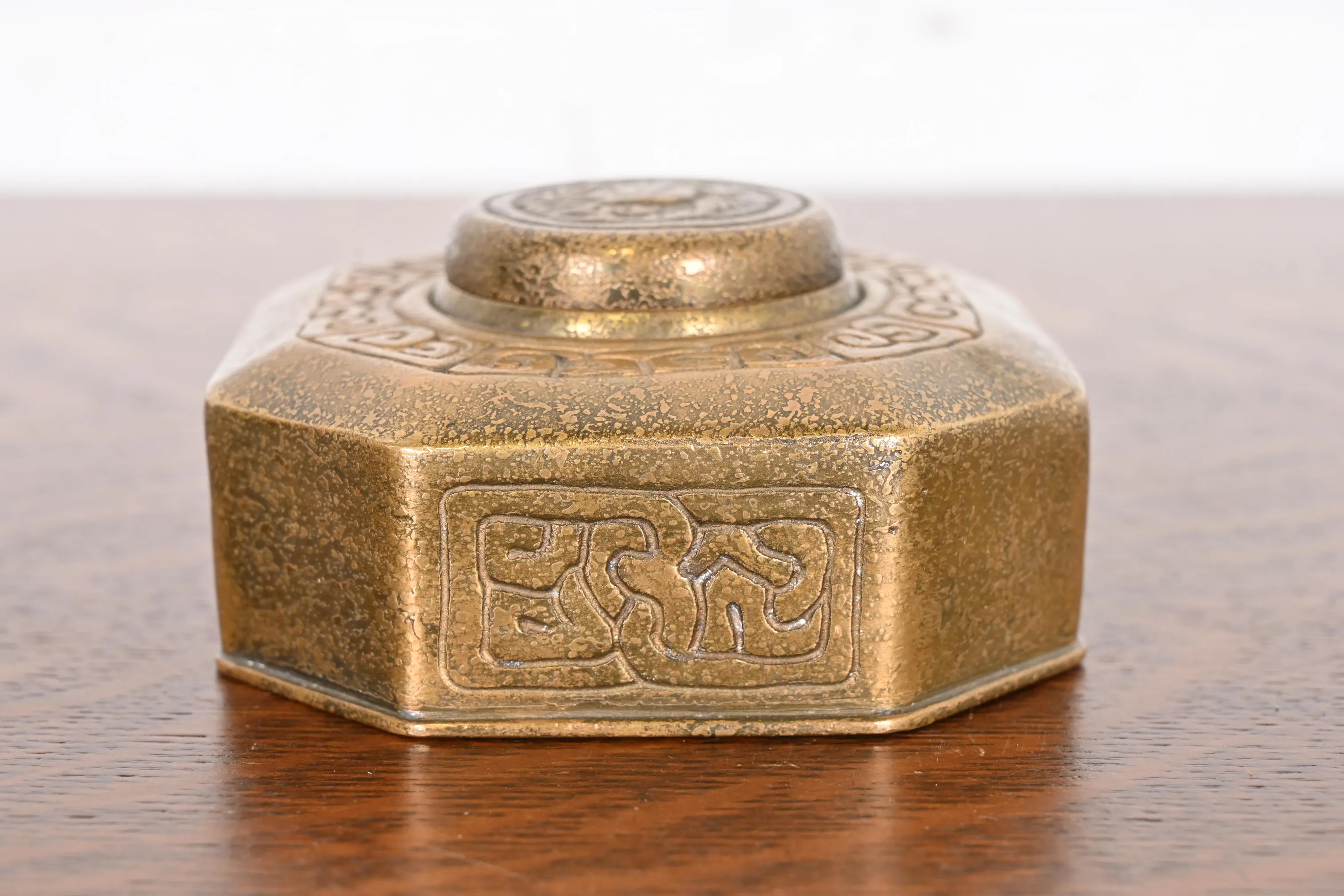 Tiffany Studios New York Zodiac Bronze Doré Inkwell - Image 3