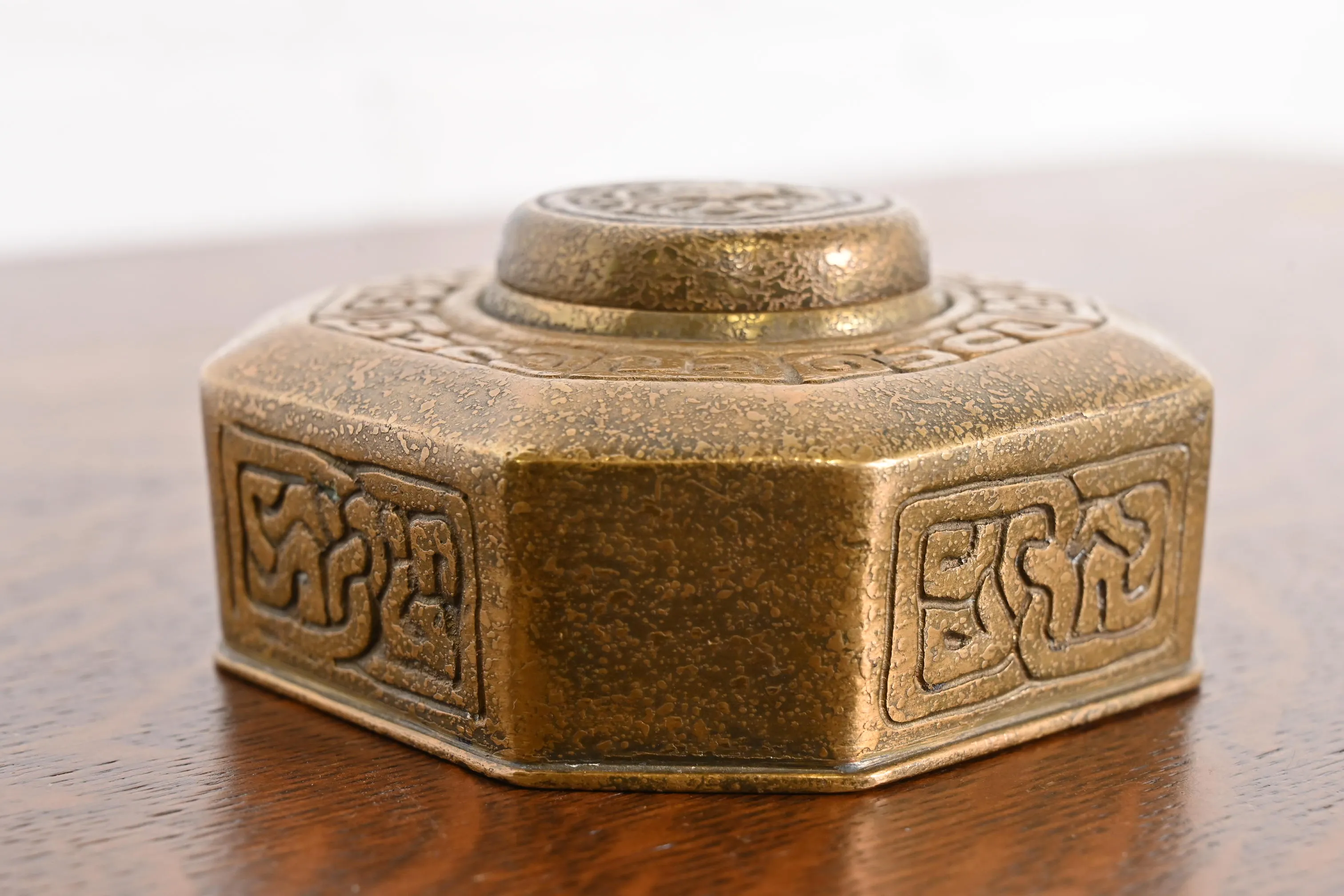 Tiffany Studios New York Zodiac Bronze Doré Inkwell - Image 4