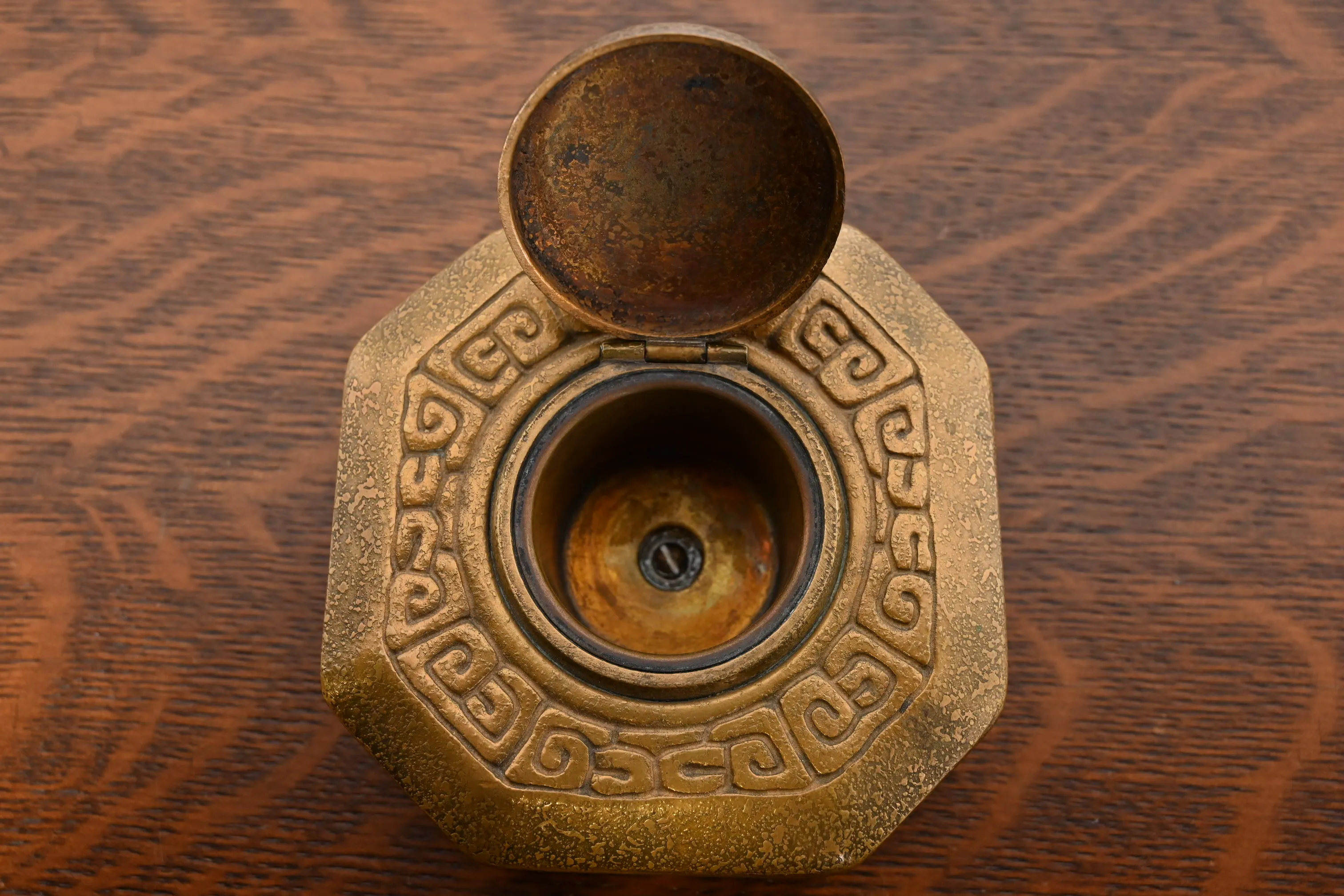 Tiffany Studios New York Zodiac Bronze Doré Inkwell - Image 6