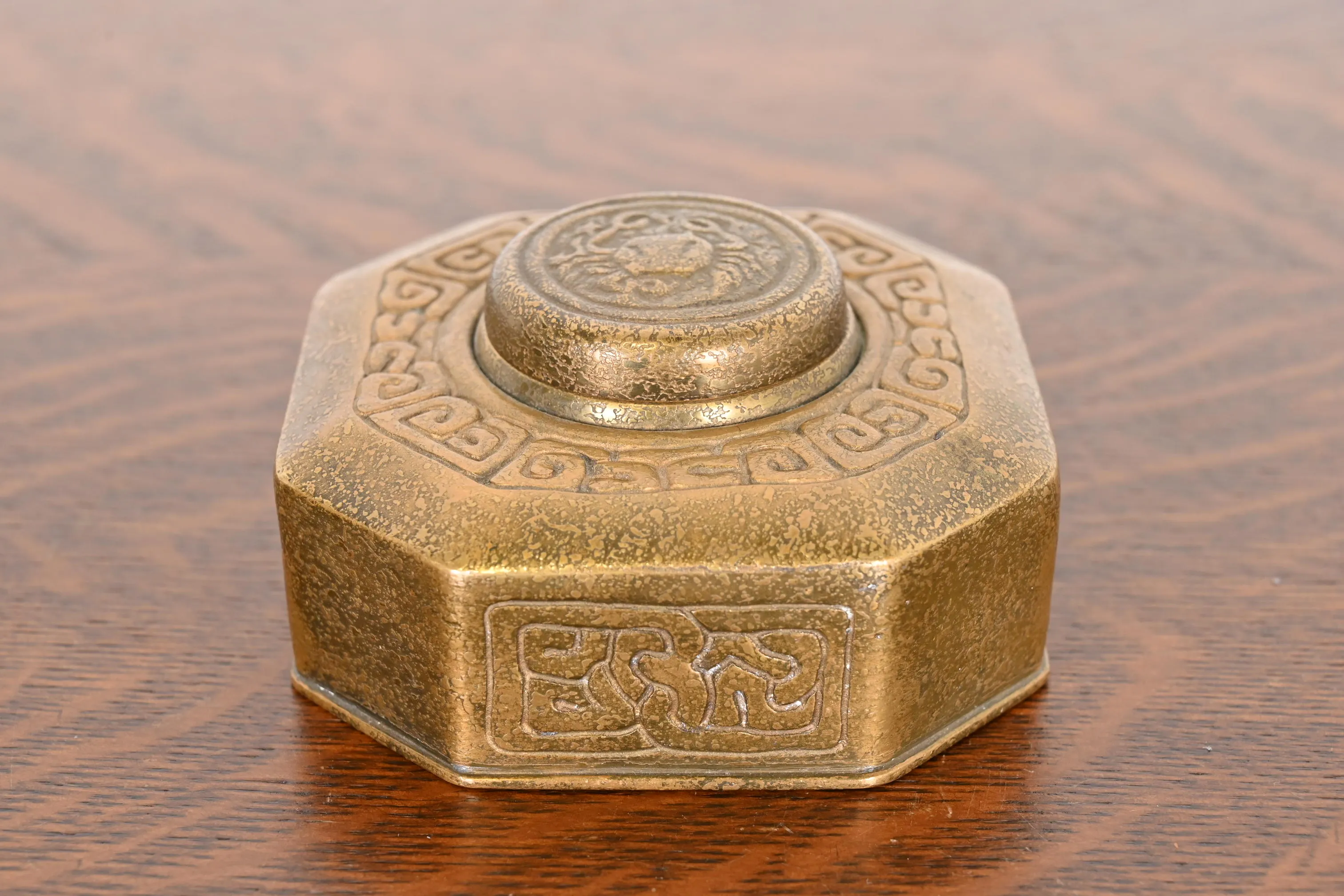 Tiffany Studios New York Zodiac Bronze Doré Inkwell - Image 2