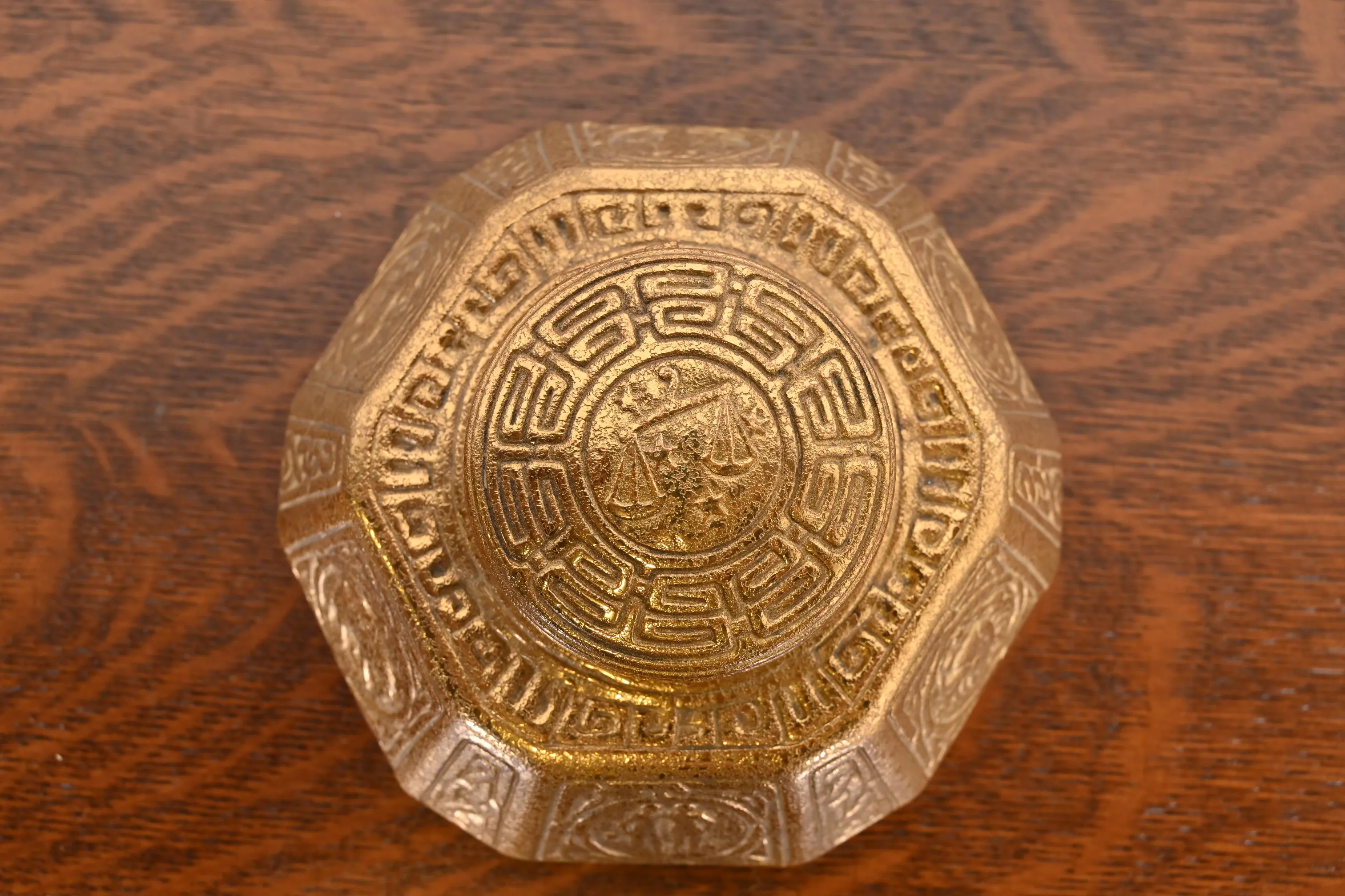 Tiffany Studios New York Zodiac Bronze Doré Large Inkwell - Image 3