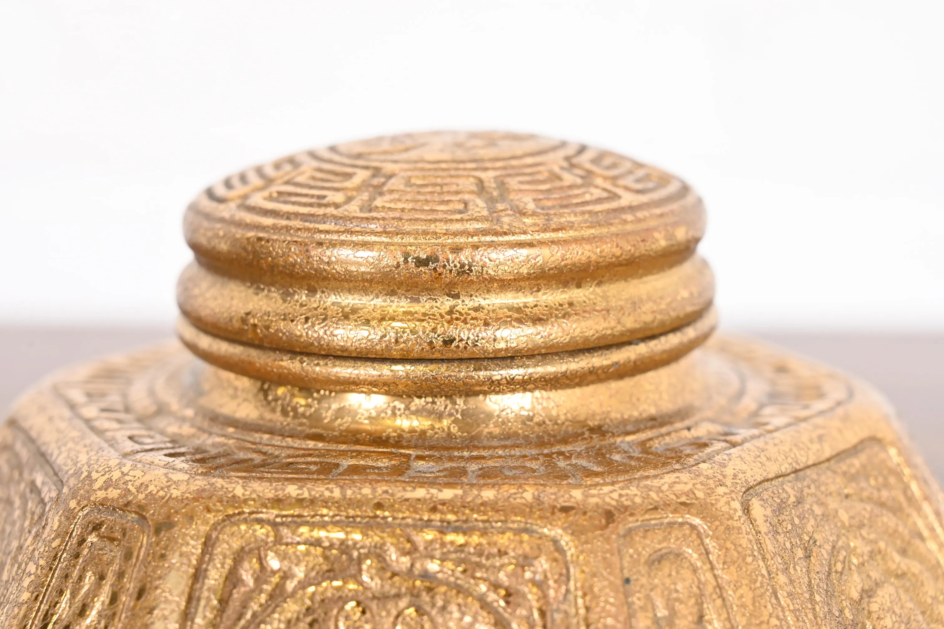 Tiffany Studios New York Zodiac Bronze Doré Large Inkwell - Image 6