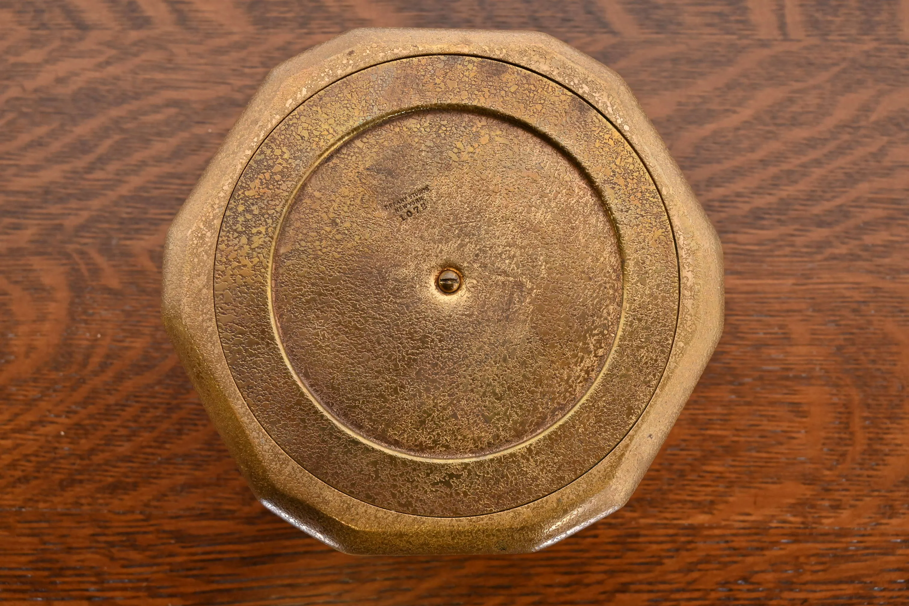 Tiffany Studios New York Zodiac Bronze Doré Large Inkwell - Image 9
