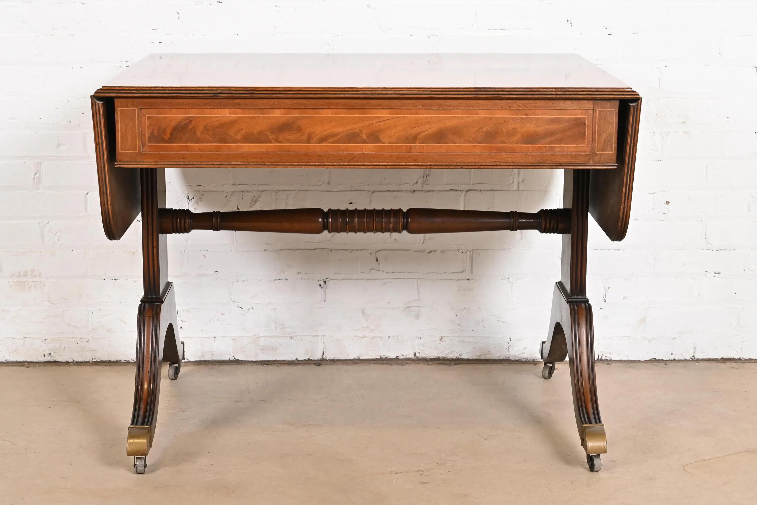 Baker Furniture English Regency Banded Mahogany Writing Desk or Console Table, Circa 1940s - Image 11