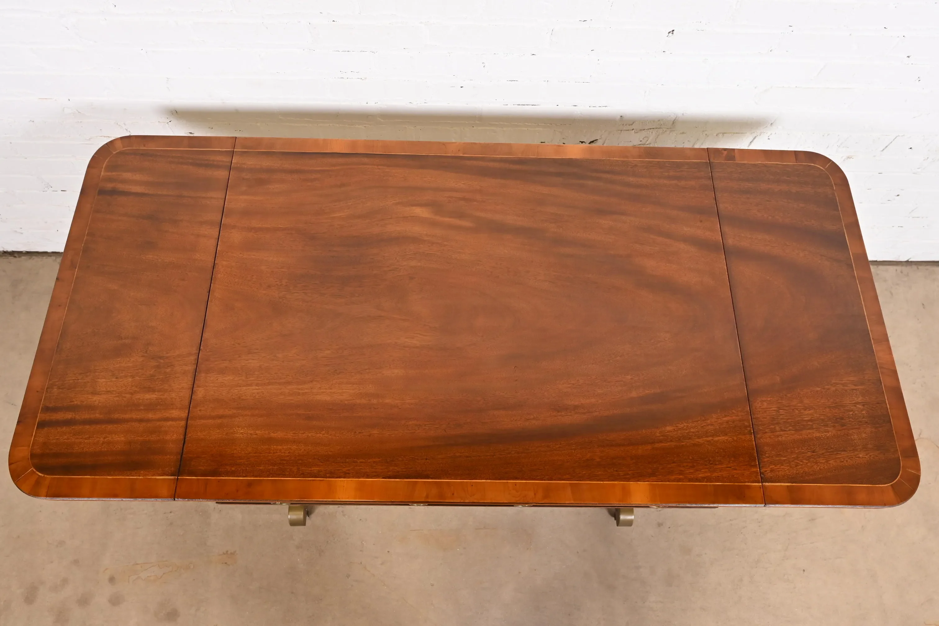 Baker Furniture English Regency Banded Mahogany Writing Desk or Console Table, Circa 1940s - Image 8