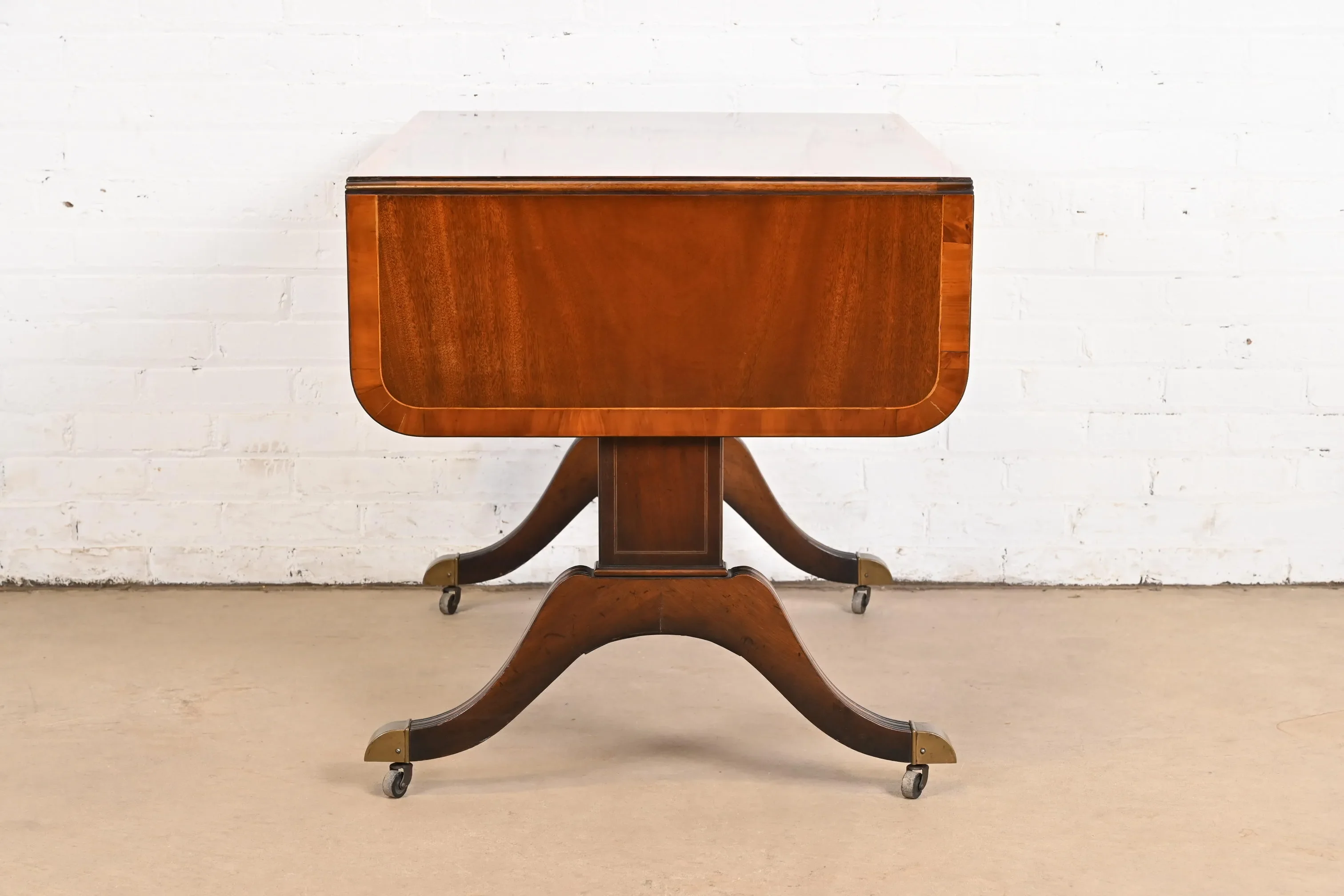 Baker Furniture English Regency Banded Mahogany Writing Desk or Console Table, Circa 1940s - Image 10