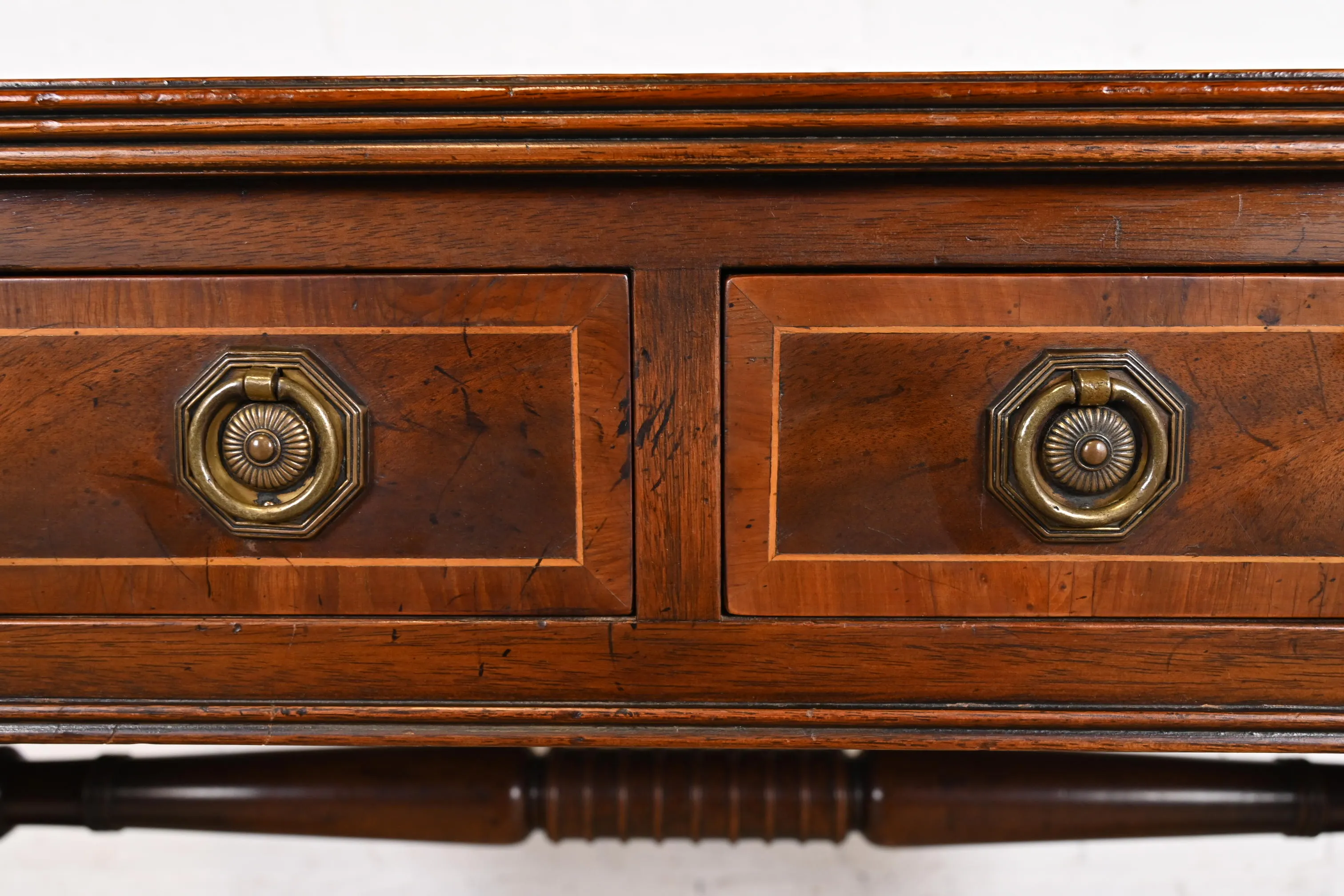 Baker Furniture English Regency Banded Mahogany Writing Desk or Console Table, Circa 1940s - Image 6