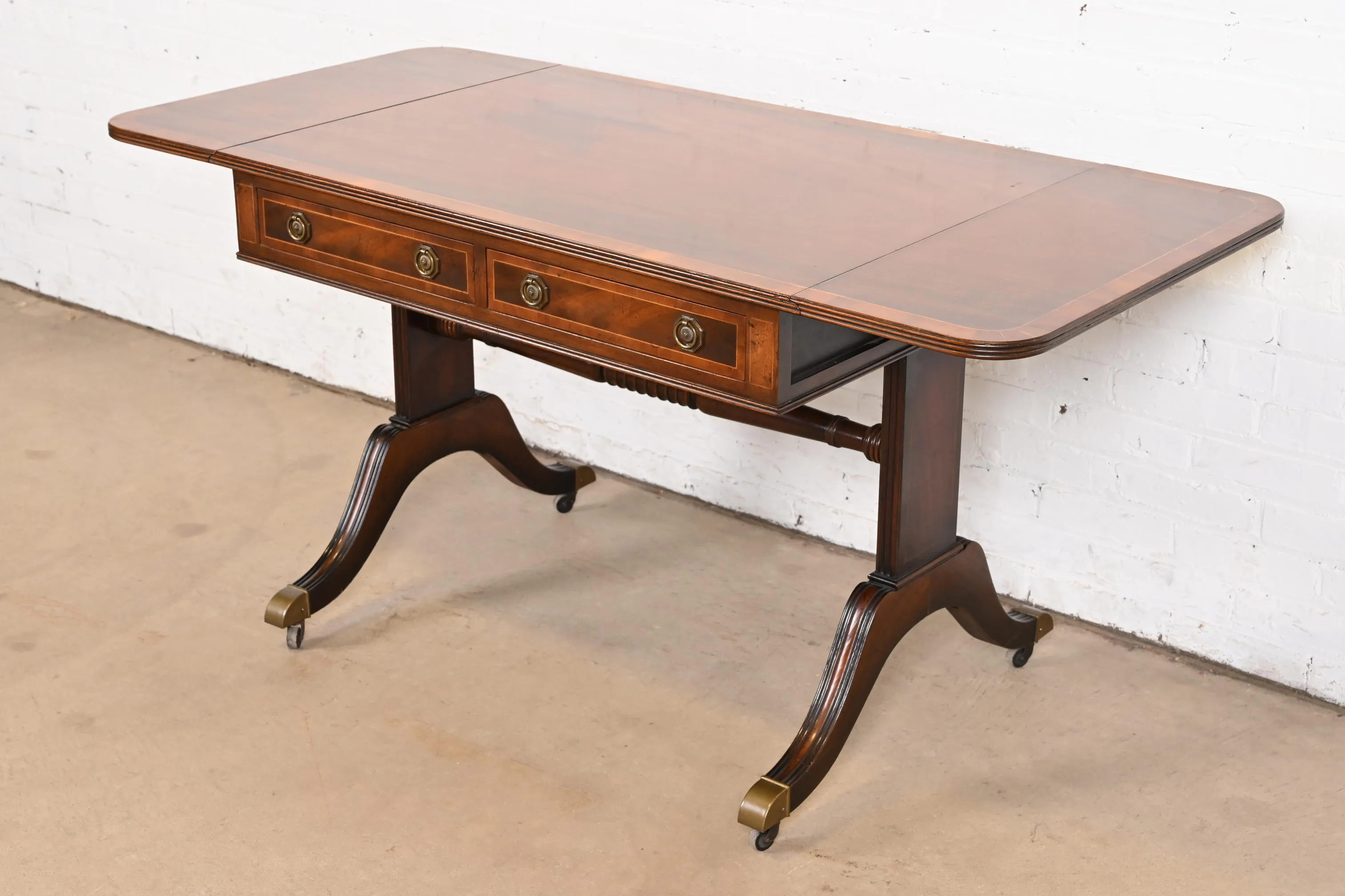 Baker Furniture English Regency Banded Mahogany Writing Desk or Console Table, Circa 1940s - Image 9