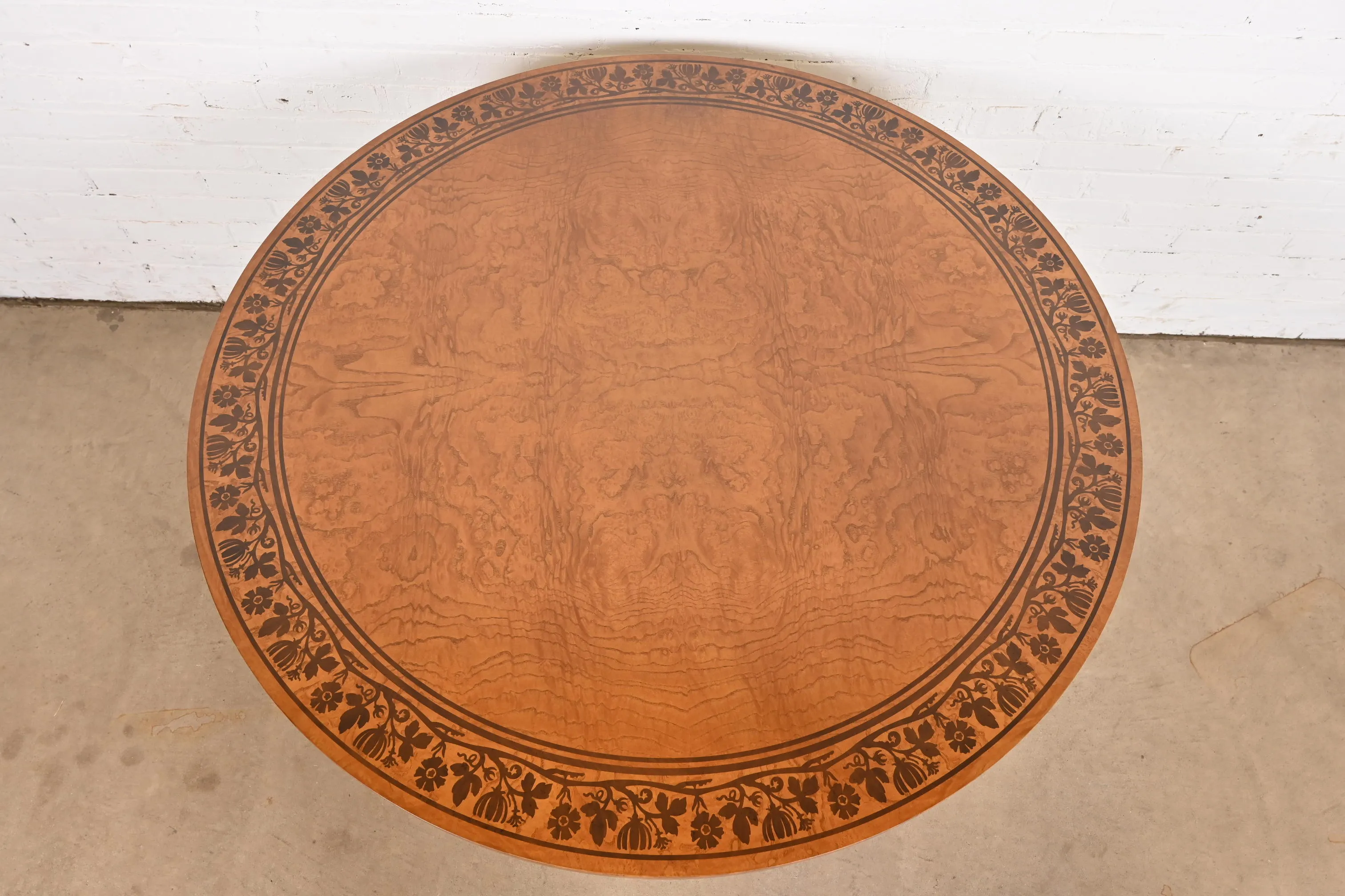 Baker Furniture Stately Homes Collection Burl Wood and Parcel Ebonized Regency Center Table, Restored - Image 5