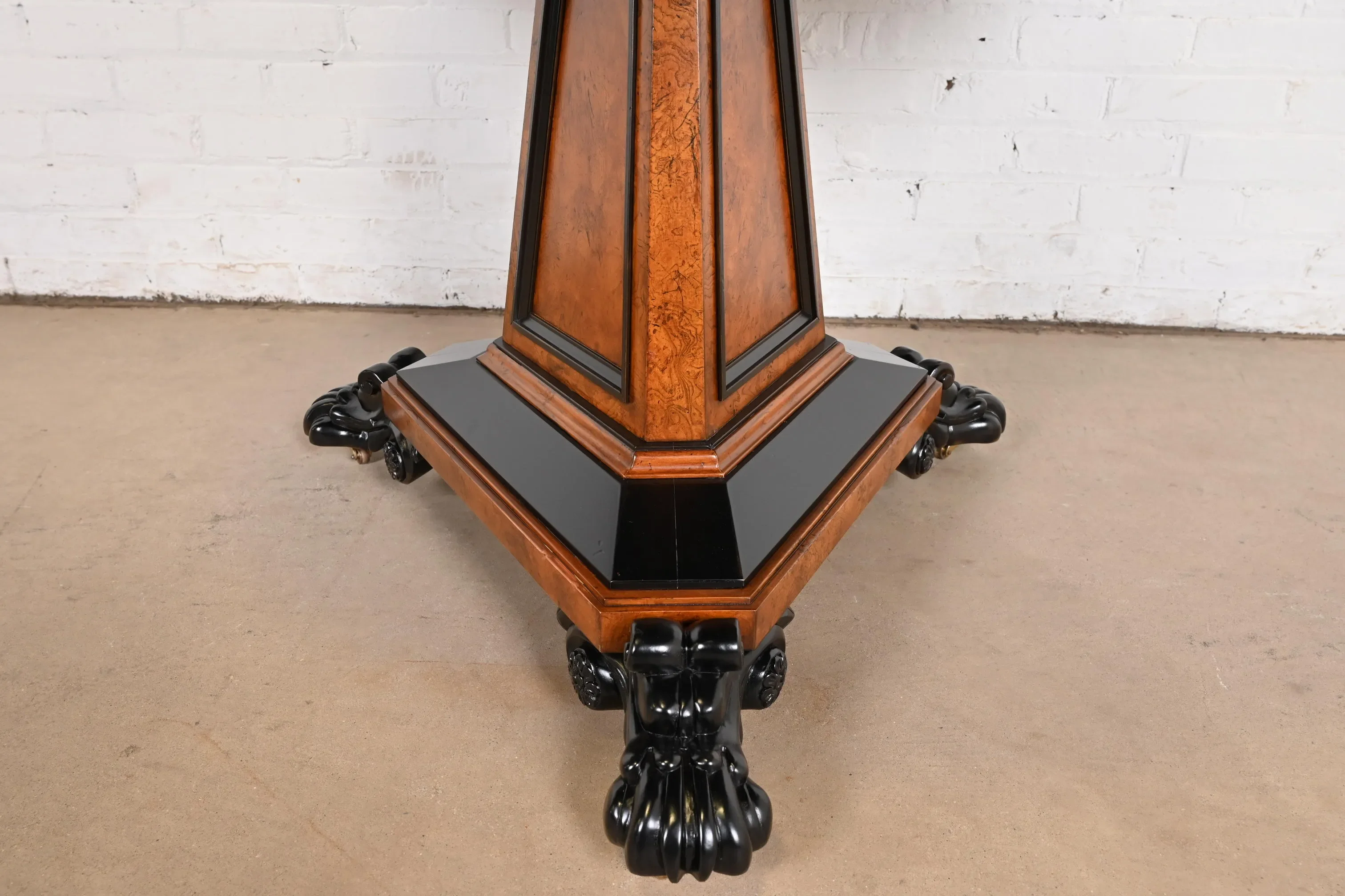 Baker Furniture Stately Homes Collection Burl Wood and Parcel Ebonized Regency Center Table, Restored - Image 8