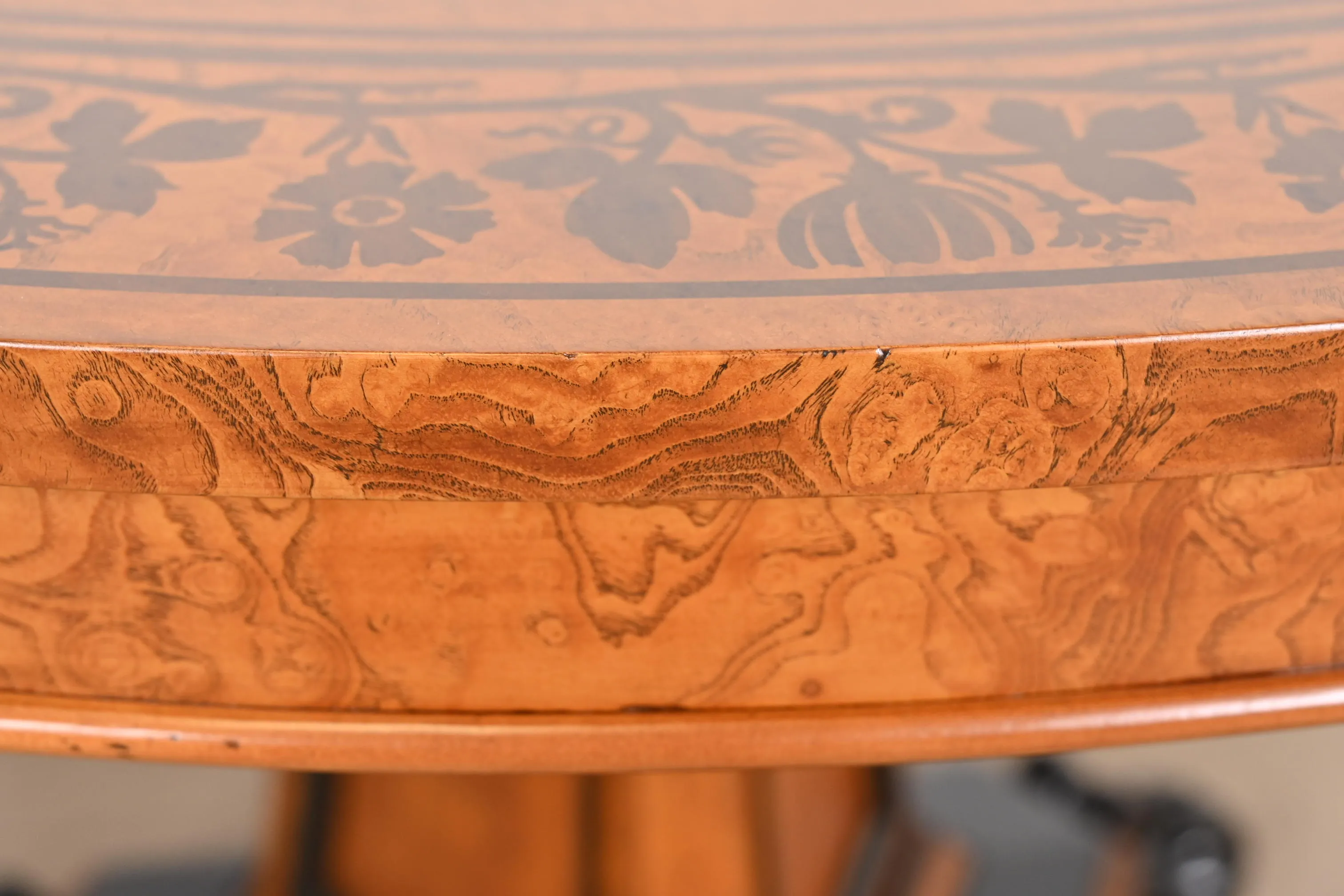 Baker Furniture Stately Homes Collection Burl Wood and Parcel Ebonized Regency Center Table, Restored - Image 7