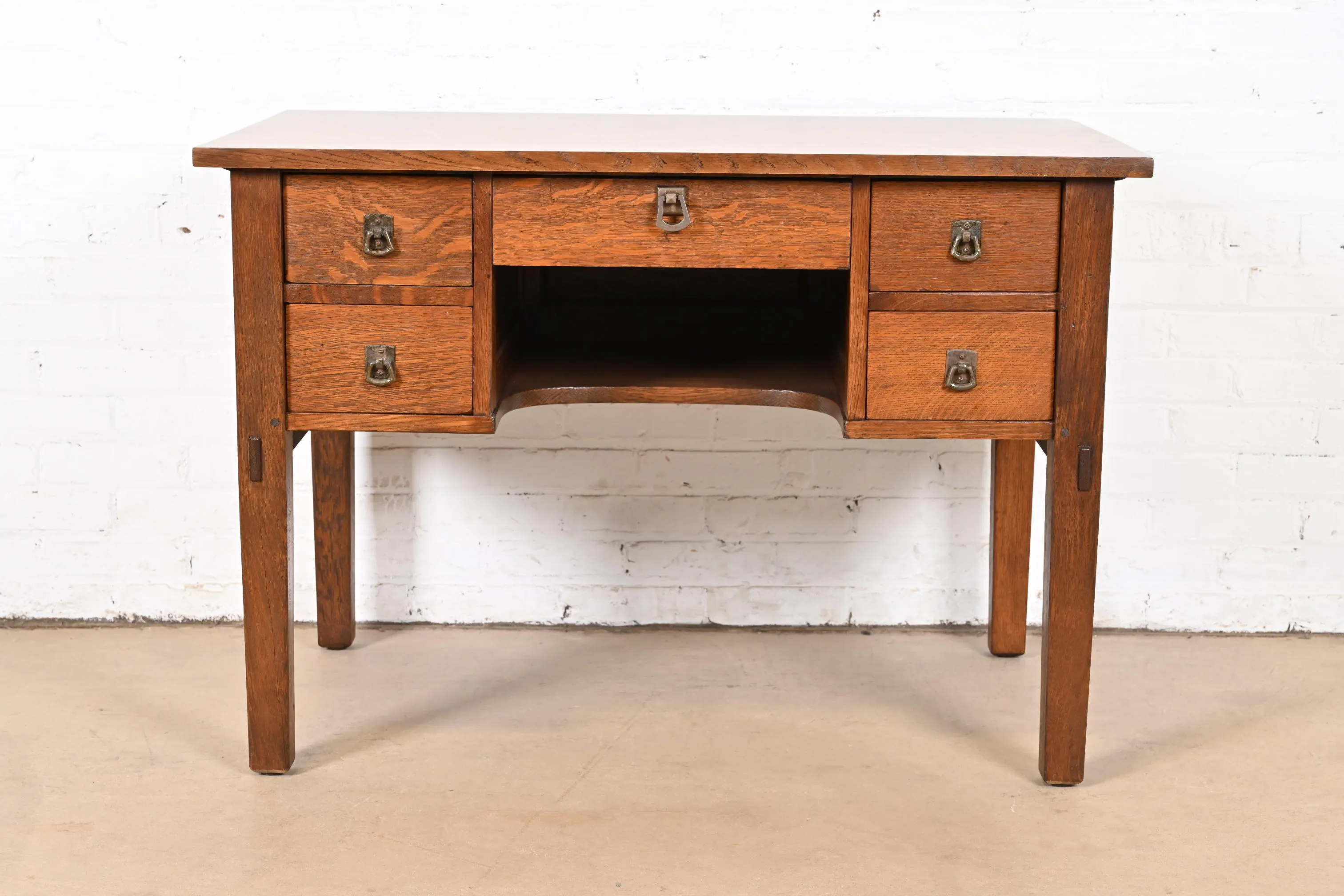L. & J. G. Stickley Antique Mission Oak Arts & Crafts Desk, Newly Refinished - Image 3