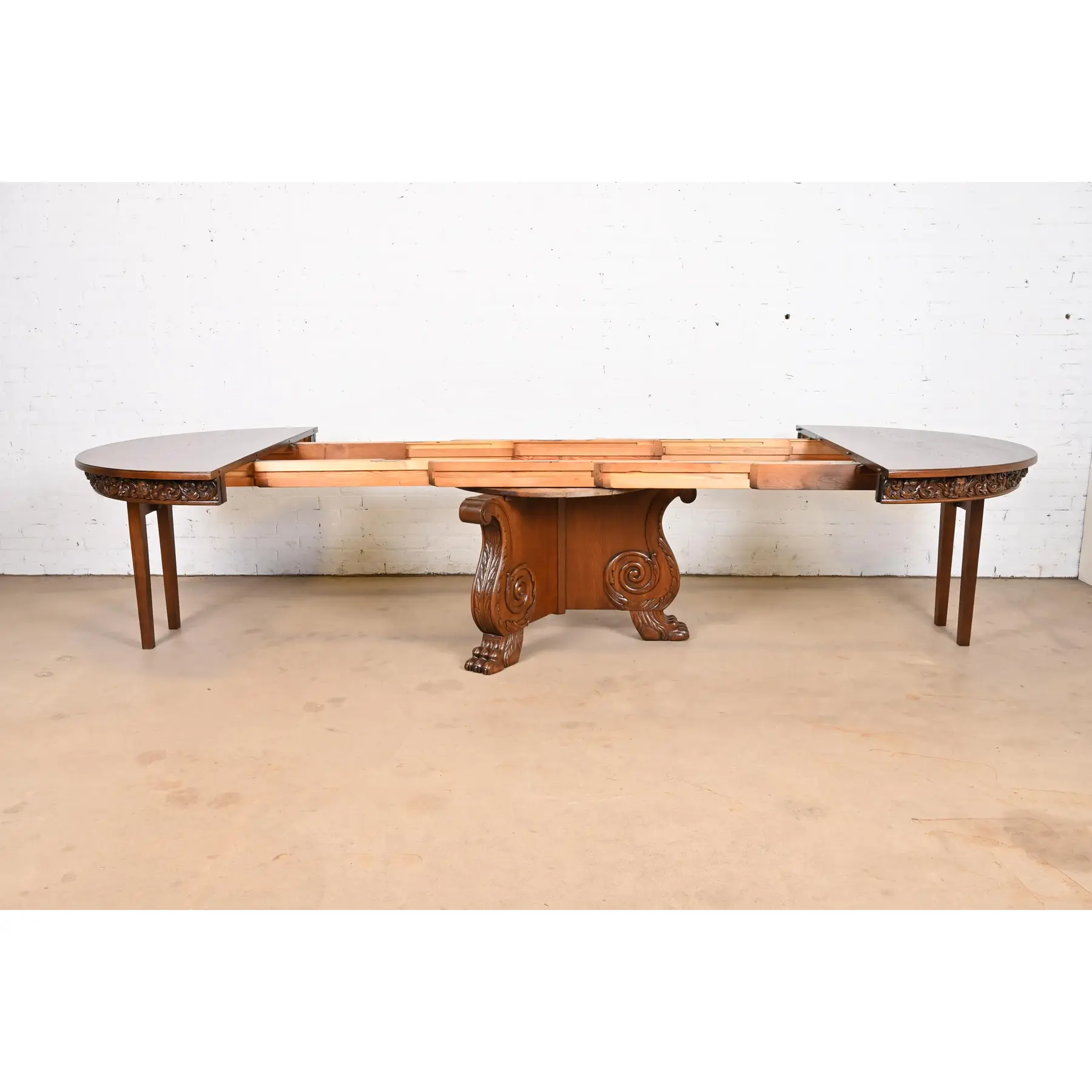 R. J. Horner Antique Victorian Carved Oak Pedestal Extension Dining Table, Newly Restored - Image 6