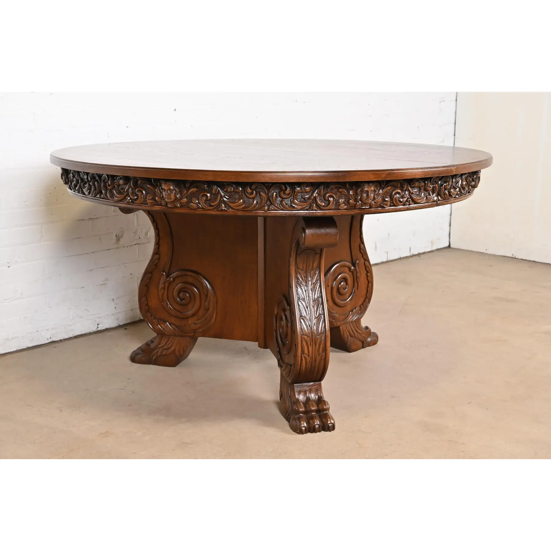 R. J. Horner Antique Victorian Carved Oak Pedestal Extension Dining Table, Newly Restored - Image 2