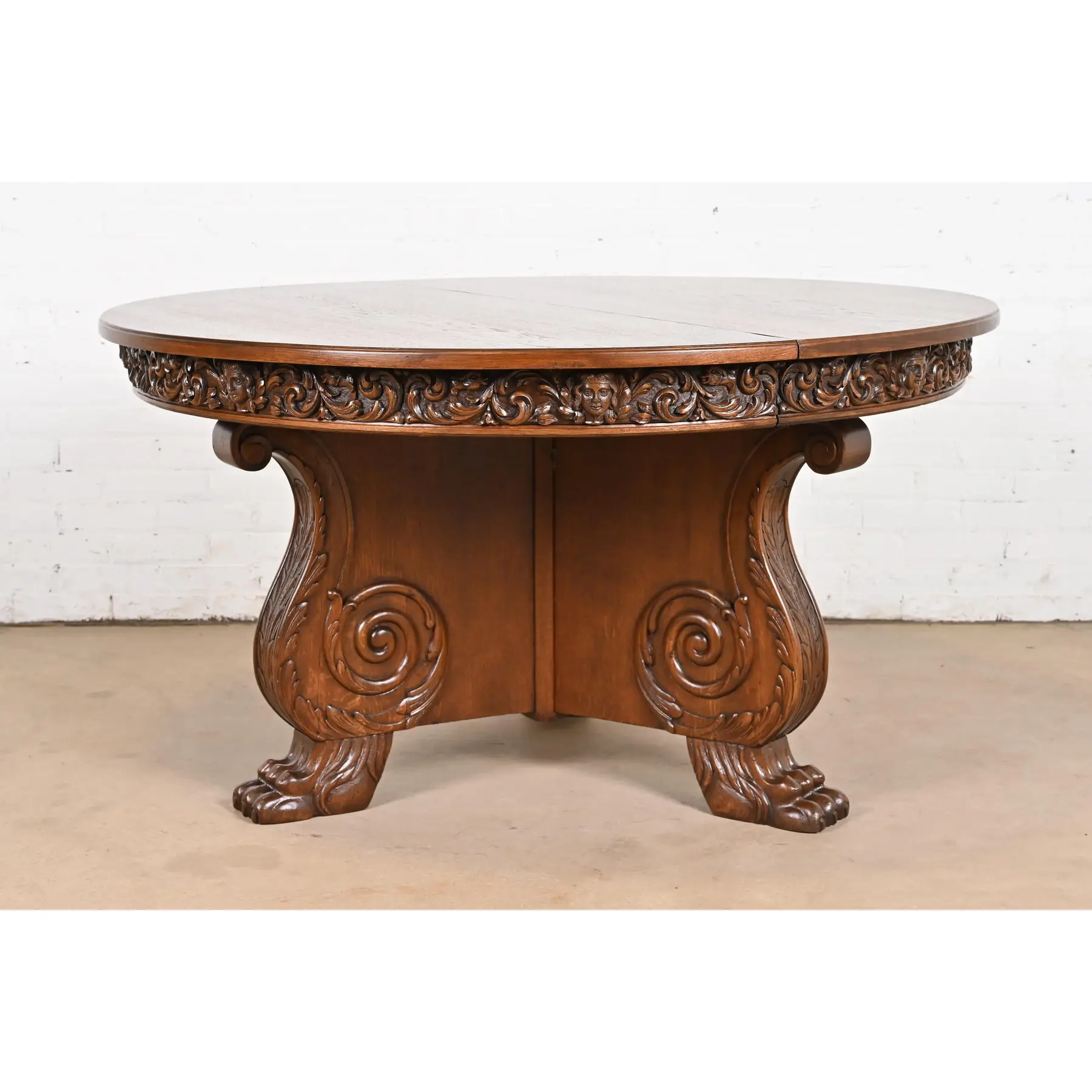 R. J. Horner Antique Victorian Carved Oak Pedestal Extension Dining Table, Newly Restored - Image 11