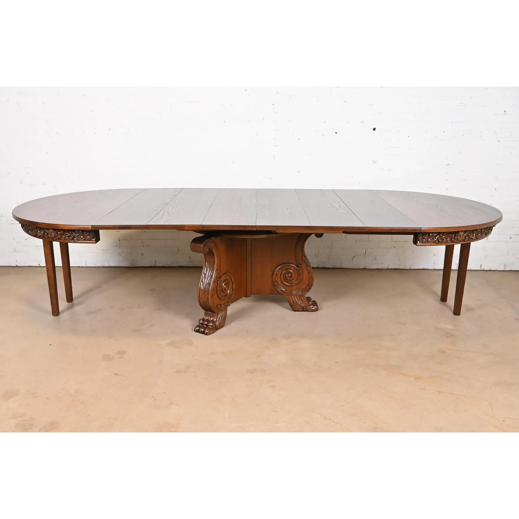 R. J. Horner Antique Victorian Carved Oak Pedestal Extension Dining Table, Newly Restored - Image 7