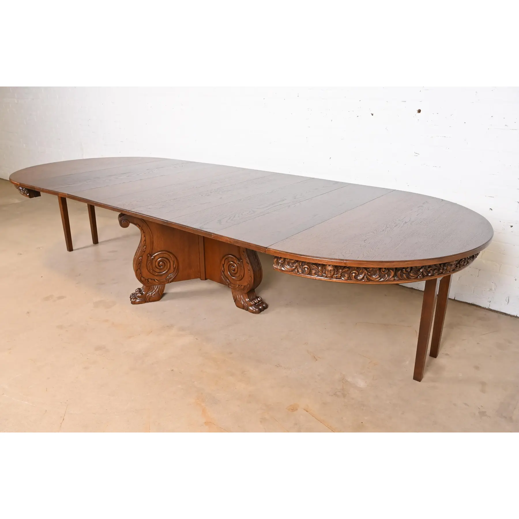 R. J. Horner Antique Victorian Carved Oak Pedestal Extension Dining Table, Newly Restored - Image 8
