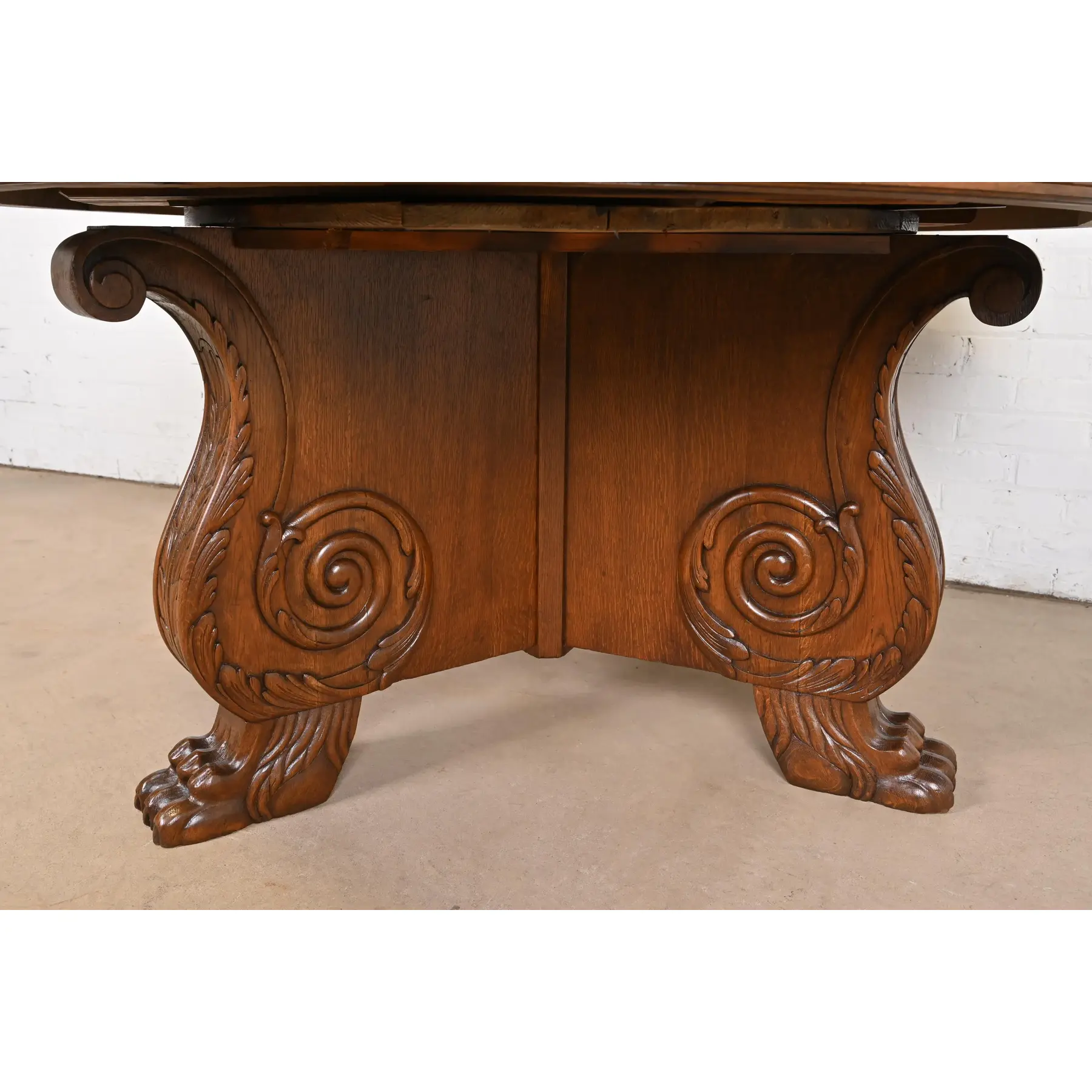 R. J. Horner Antique Victorian Carved Oak Pedestal Extension Dining Table, Newly Restored - Image 10