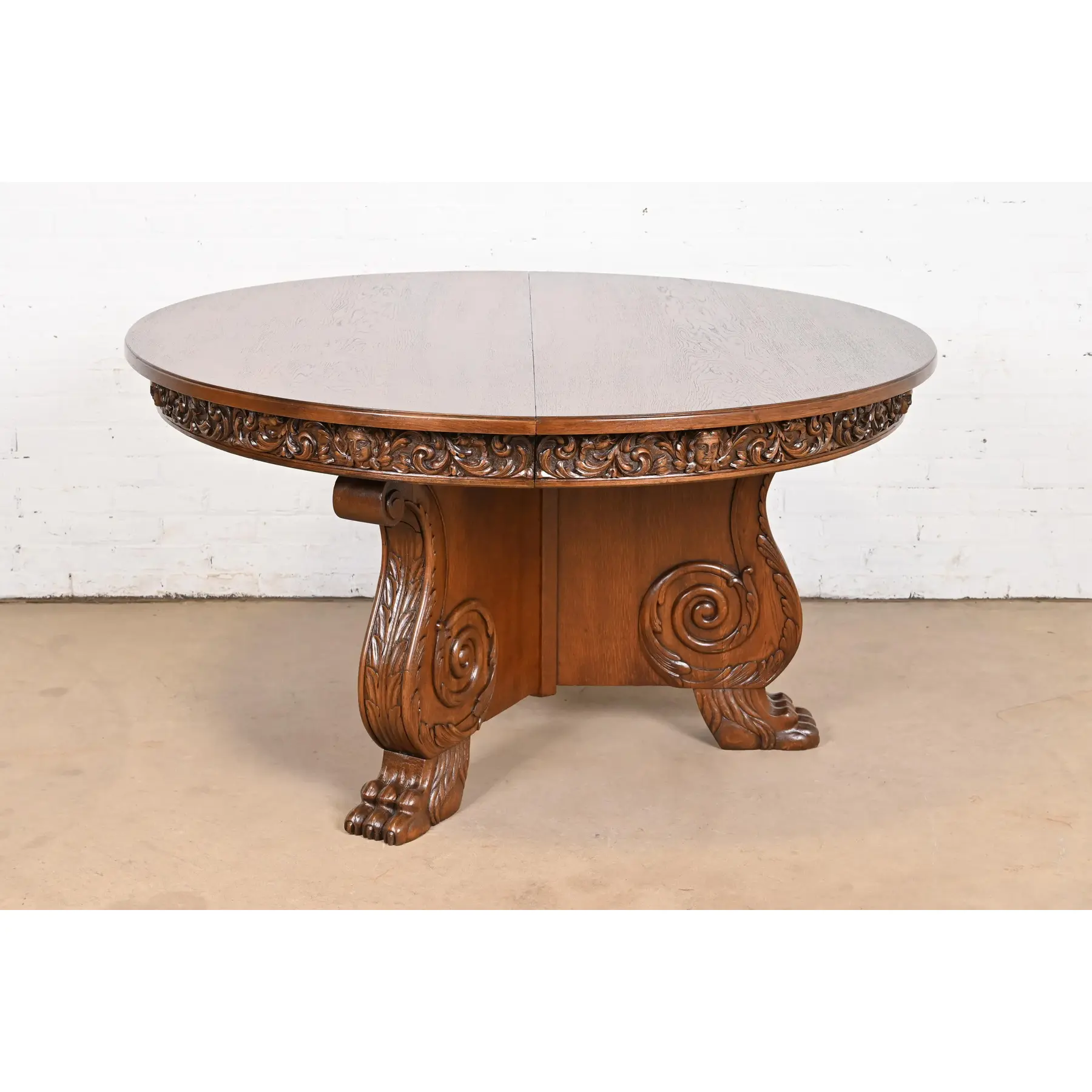 R. J. Horner Antique Victorian Carved Oak Pedestal Extension Dining Table, Newly Restored - Image 3
