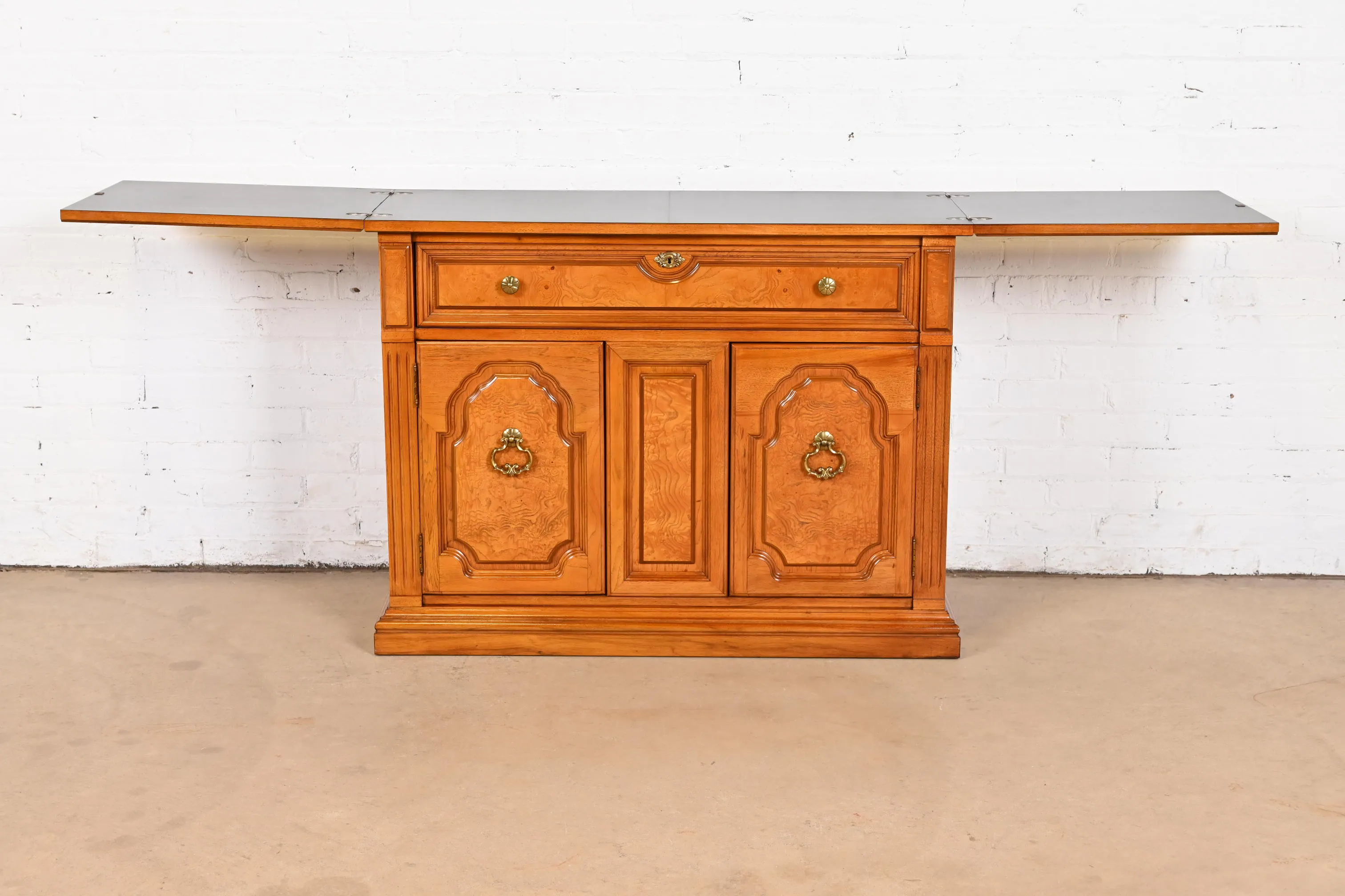 Thomasville French Regency Louis XVI Burled Walnut Flip Top Buffet Server or Bar Cabinet - Image 8