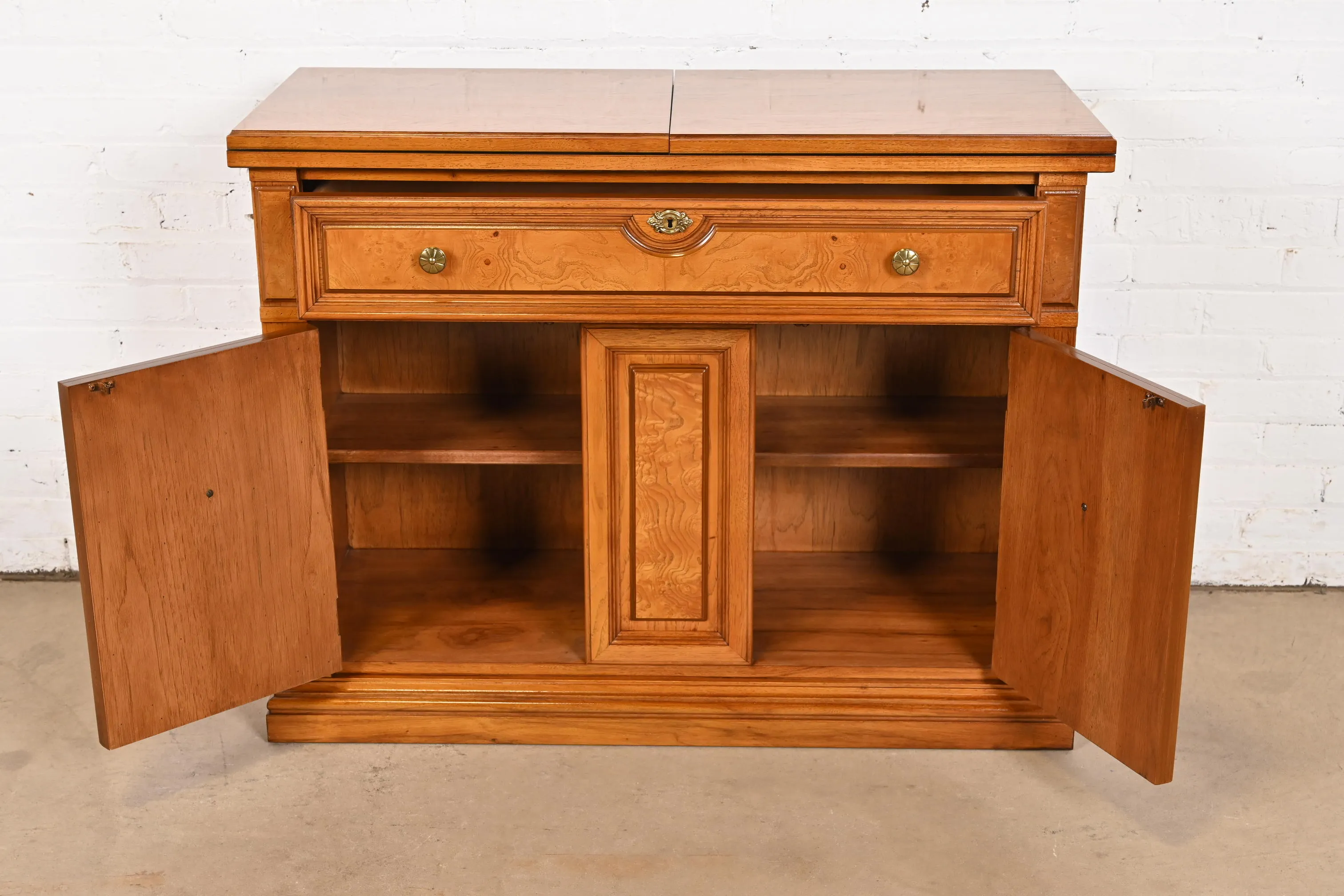 Thomasville French Regency Louis XVI Burled Walnut Flip Top Buffet Server or Bar Cabinet - Image 6