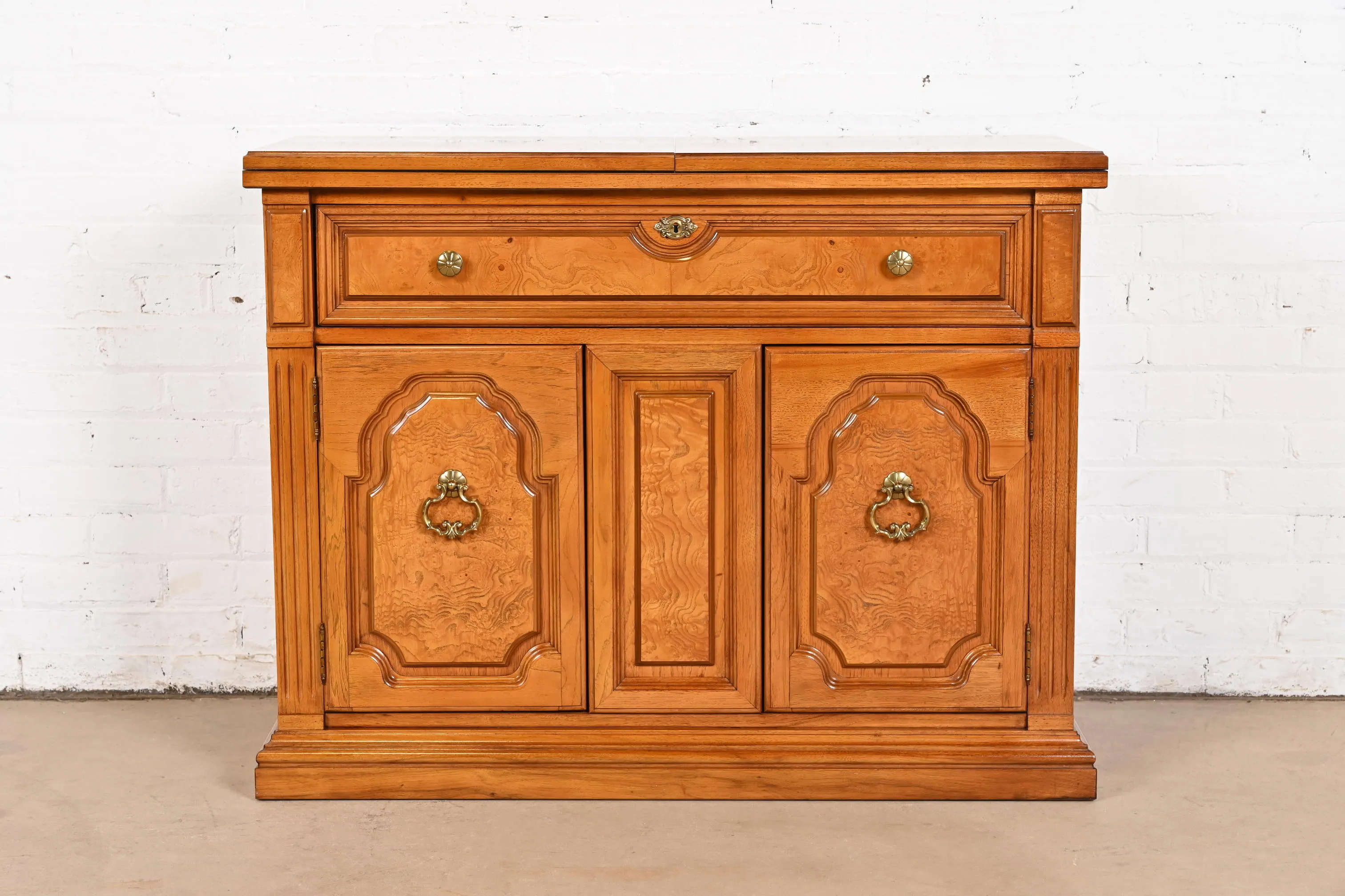Thomasville French Regency Louis XVI Burled Walnut Flip Top Buffet Server or Bar Cabinet