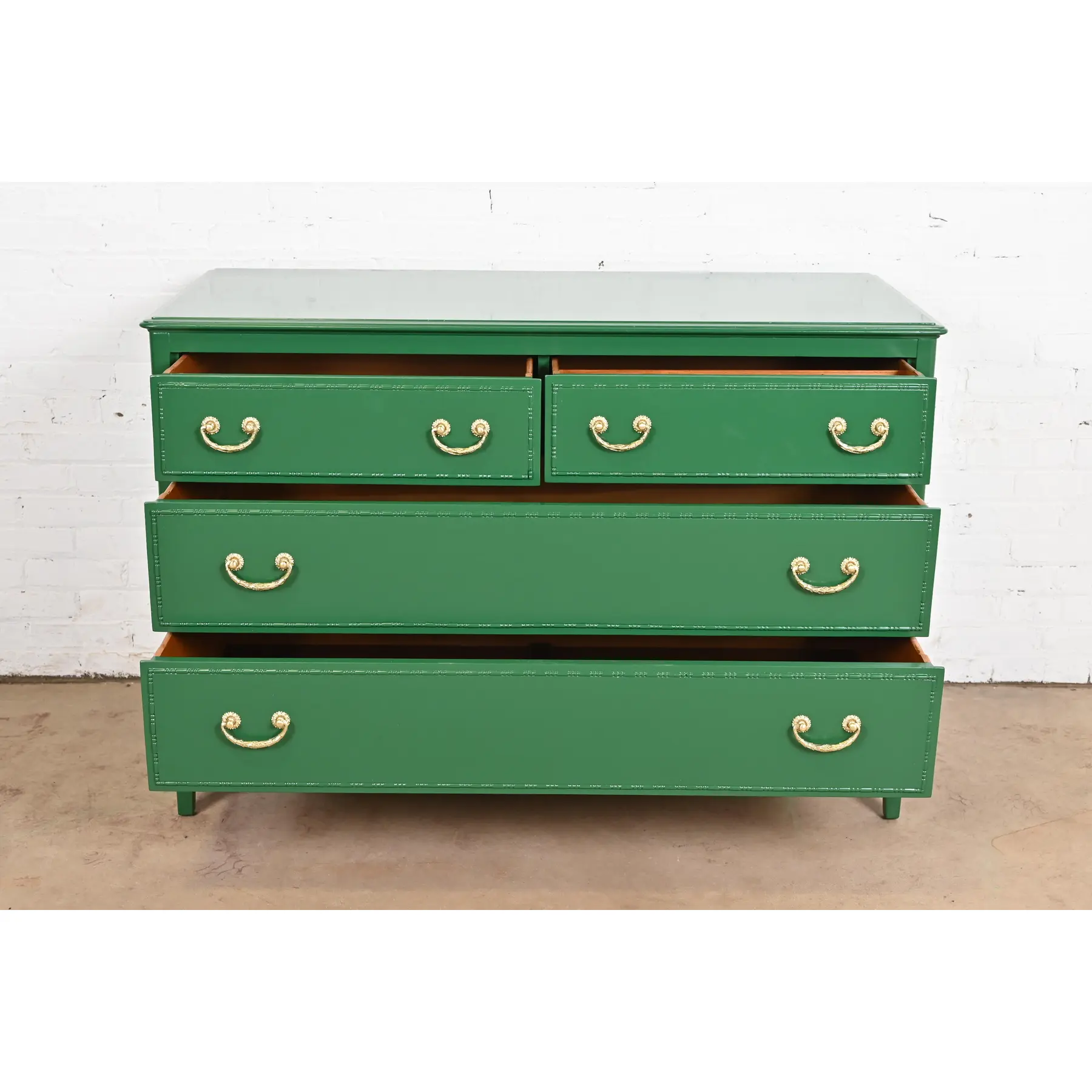 Widdicomb Antique French Regency Louis XVI Green Lacquered Dresser Chest, Newly Refinished - Image 5