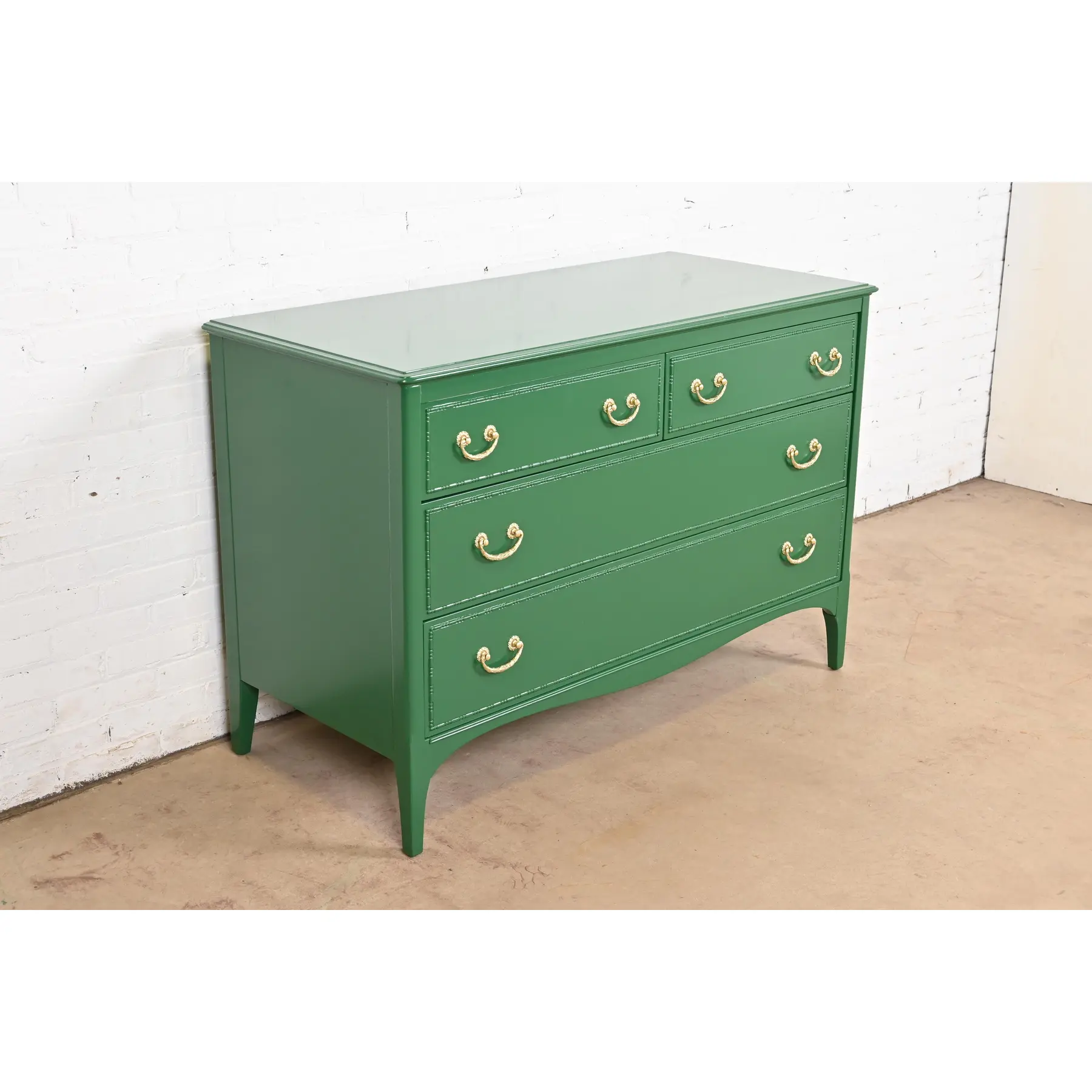 Widdicomb Antique French Regency Louis XVI Green Lacquered Dresser Chest, Newly Refinished - Image 4