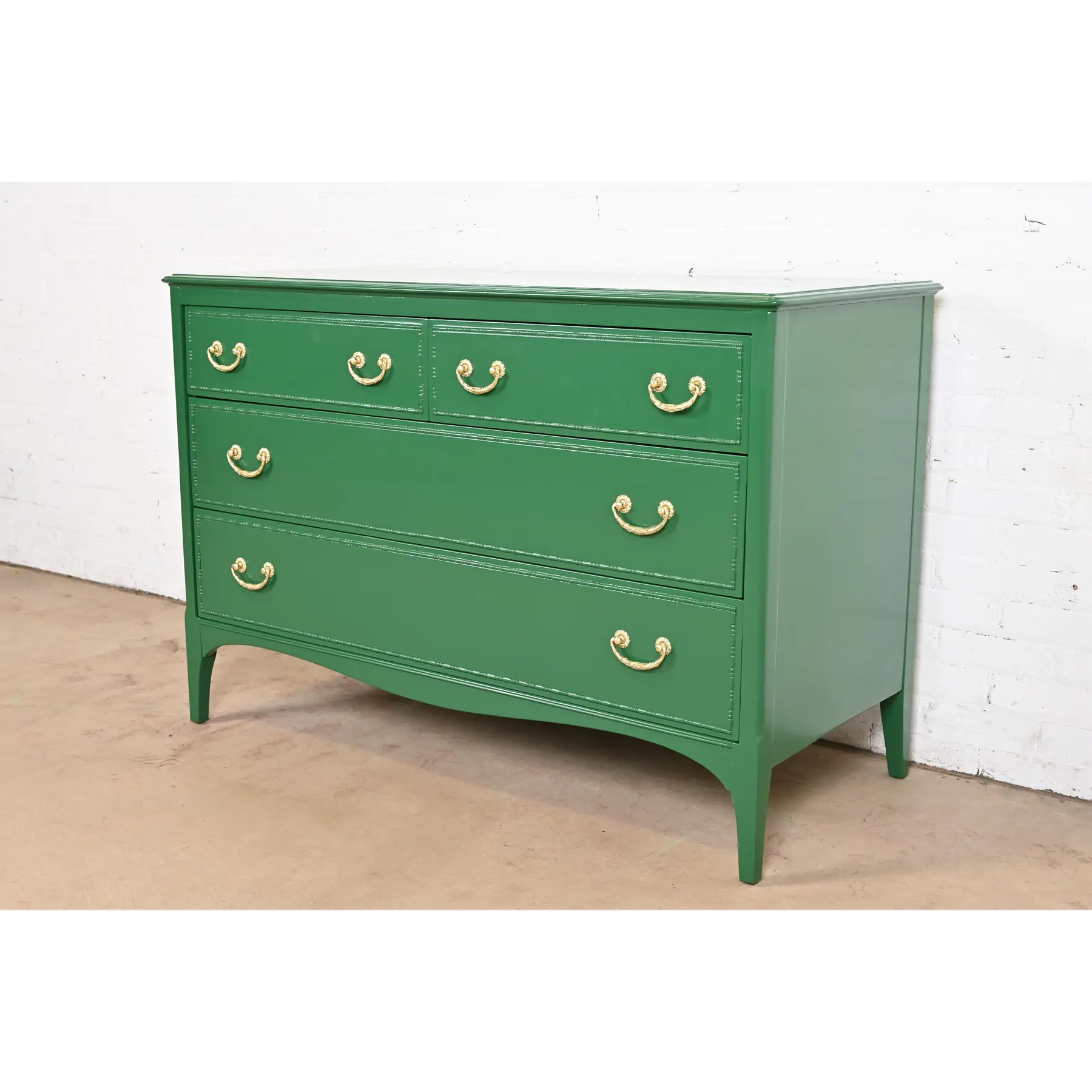 Widdicomb Antique French Regency Louis XVI Green Lacquered Dresser Chest, Newly Refinished - Image 3