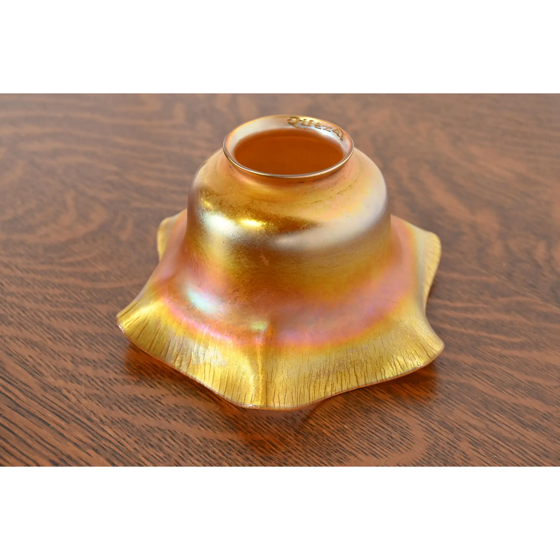 Antique Chase Art Deco Brass Desk Lamp With Quezal Favrile Art Glass Shade, Circa 1930s - Image 6