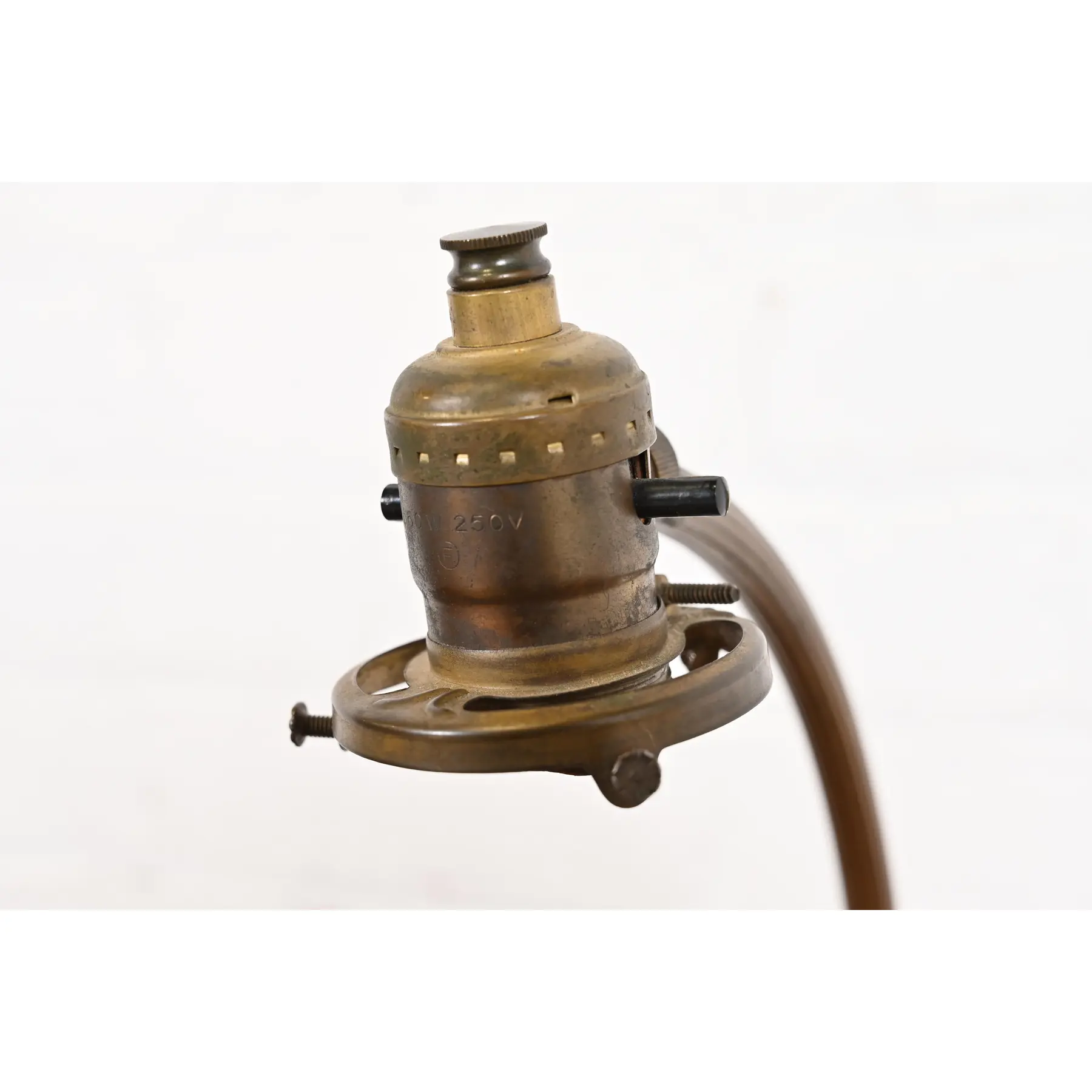 Antique Chase Art Deco Brass Desk Lamp With Quezal Favrile Art Glass Shade, Circa 1930s - Image 8