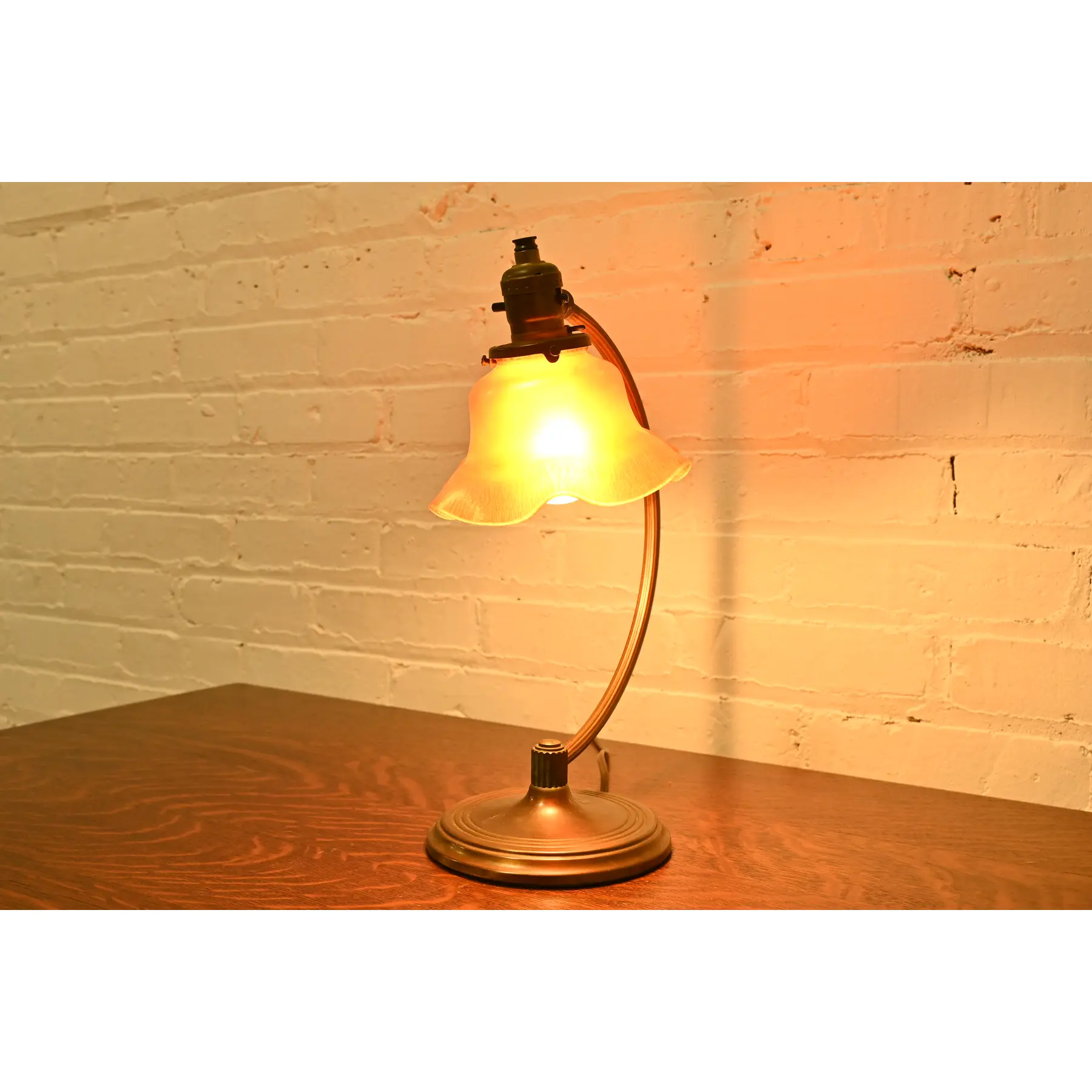 Antique Chase Art Deco Brass Desk Lamp With Quezal Favrile Art Glass Shade, Circa 1930s - Image 11