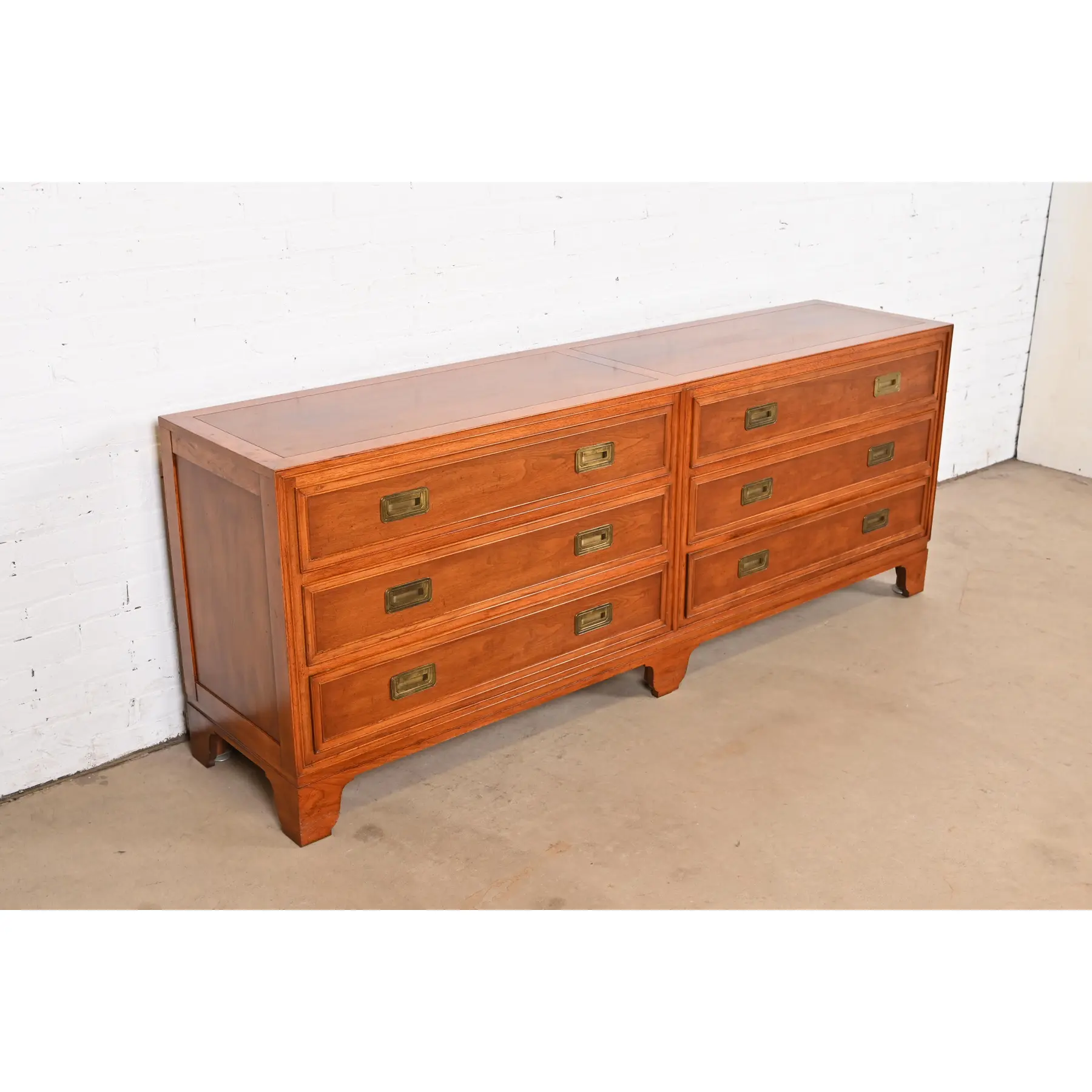 Baker Furniture Hollywood Regency Campaign Walnut Dresser or Credenza - Image 4
