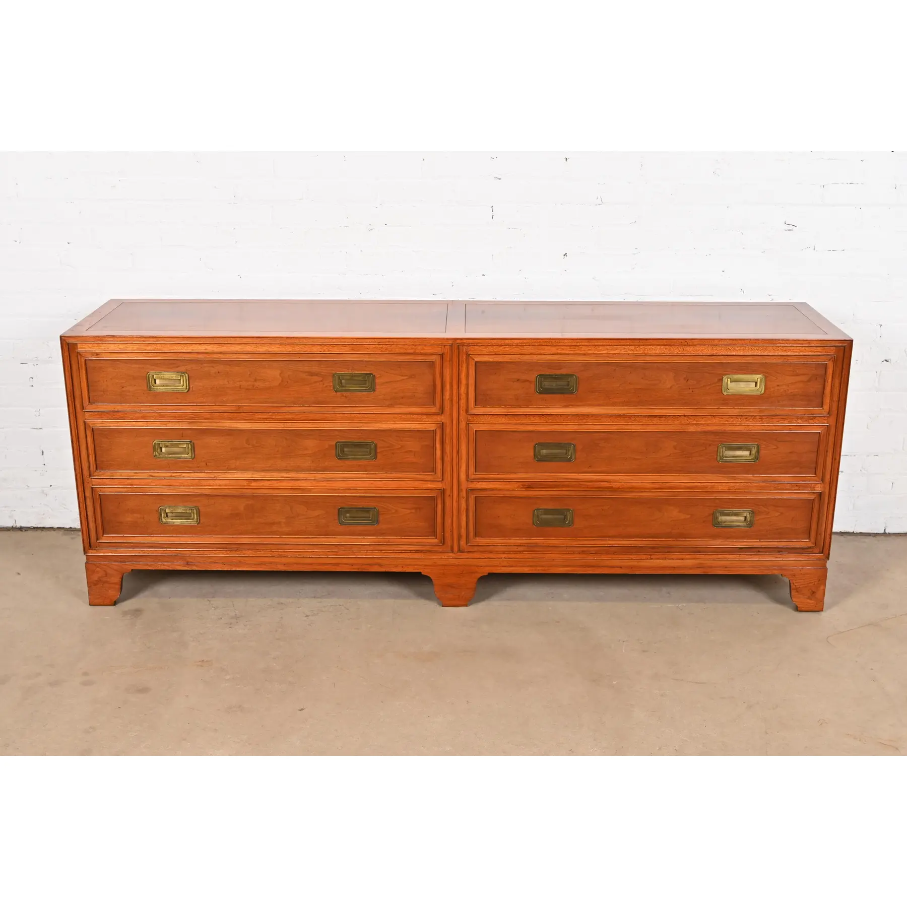 Baker Furniture Hollywood Regency Campaign Walnut Dresser or Credenza - Image 2