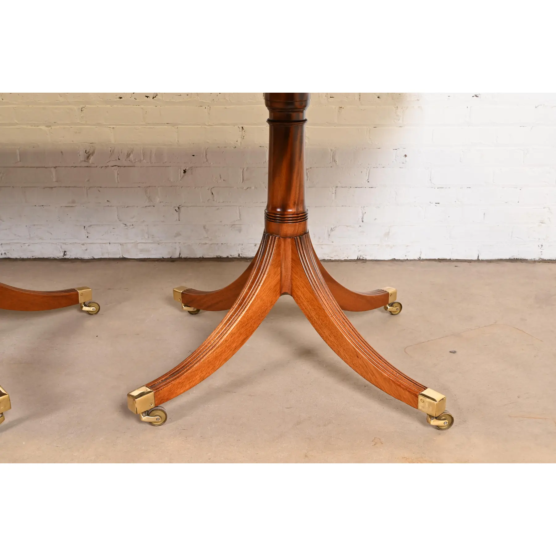 Baker Furniture Style Georgian Banded Mahogany Triple Pedestal Extension Dining Table, Newly Refinished - Image 10
