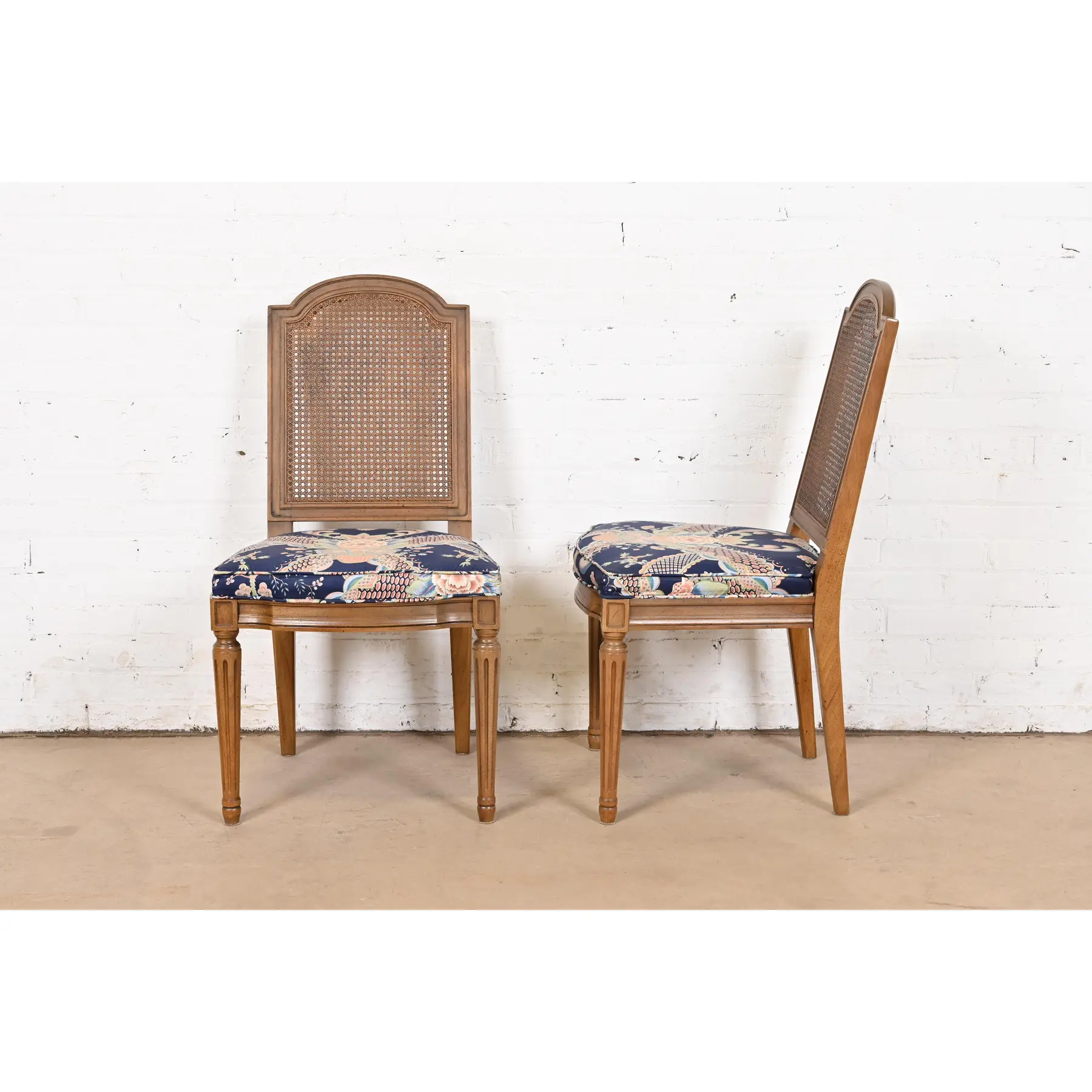 Henredon French Regency Louis XVI Carved Walnut Cane Back Dining Chairs or Side Chairs, Pair - Image 6
