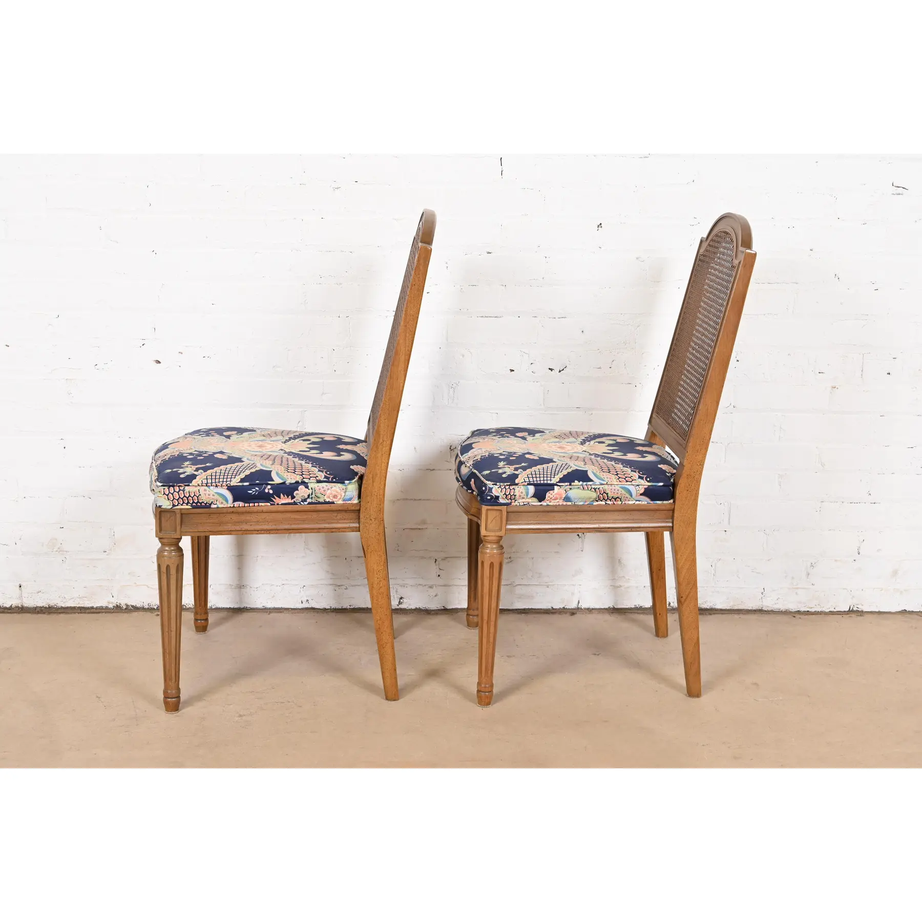 Henredon French Regency Louis XVI Carved Walnut Cane Back Dining Chairs or Side Chairs, Pair - Image 7