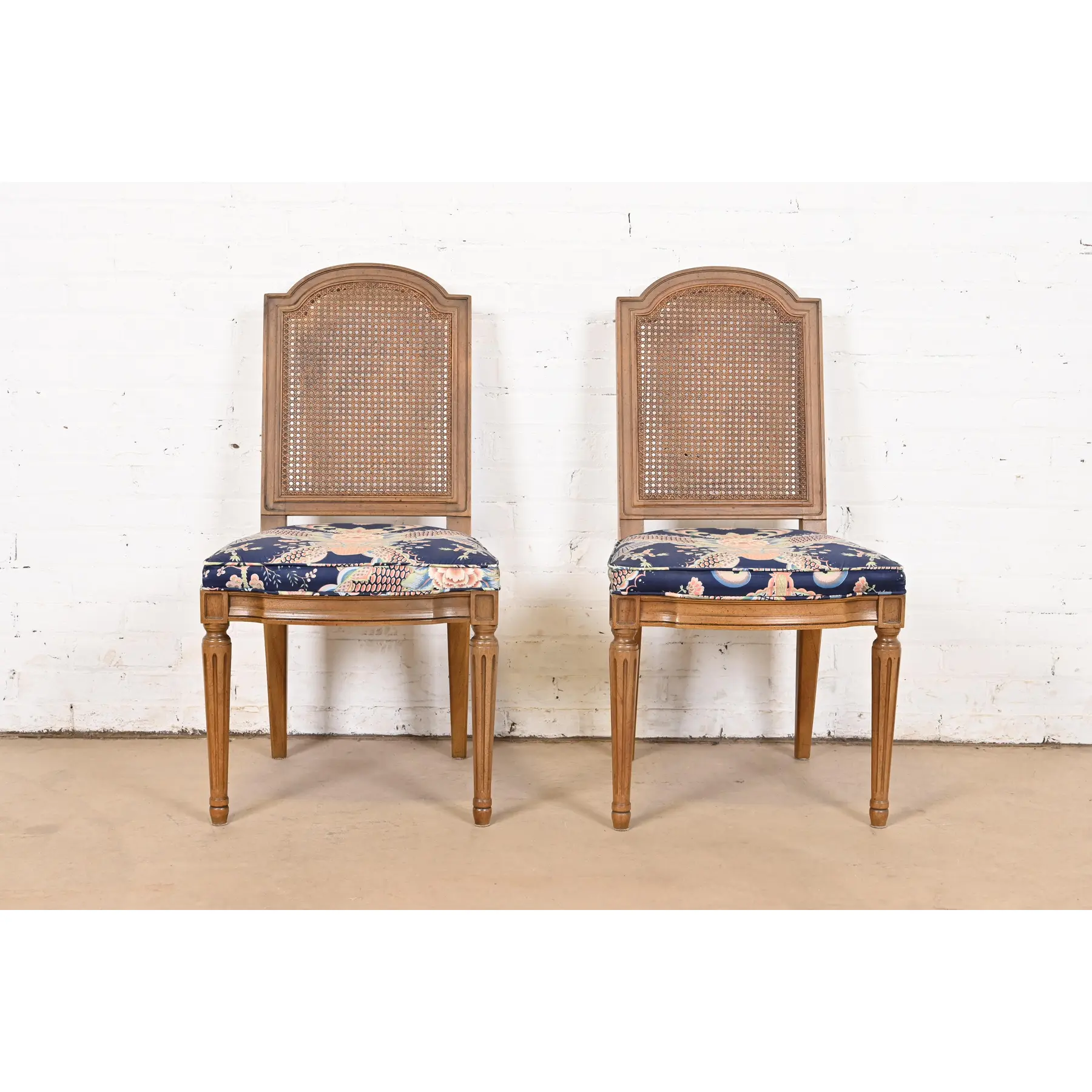 Henredon French Regency Louis XVI Carved Walnut Cane Back Dining Chairs or Side Chairs, Pair - Image 3