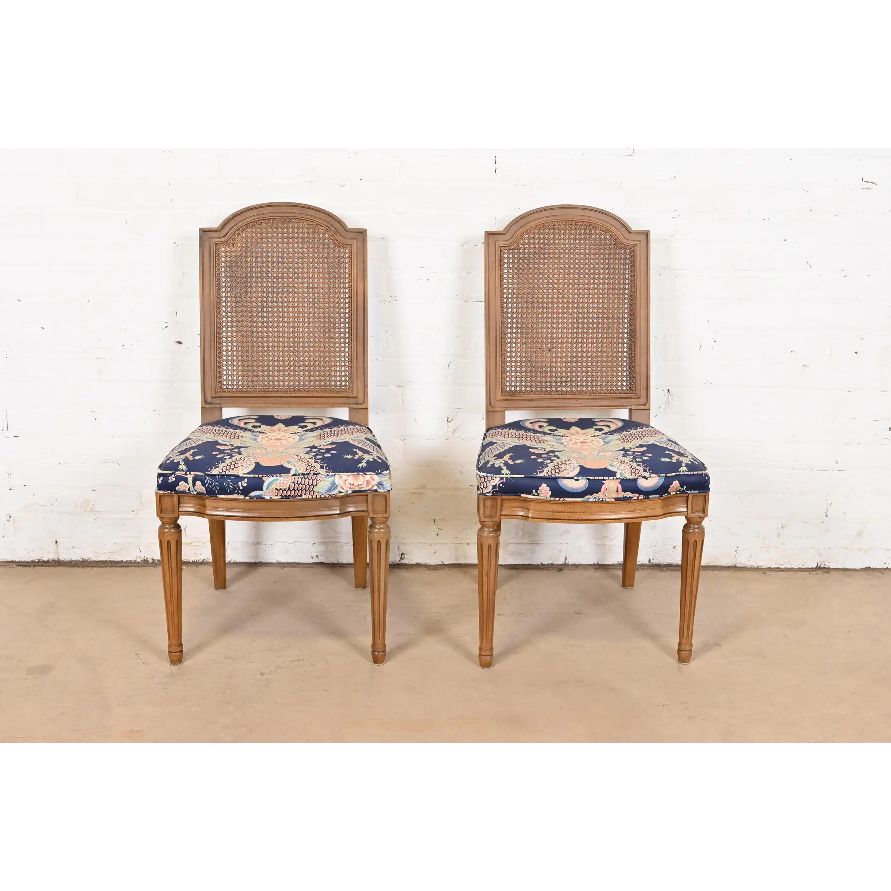Henredon French Regency Louis XVI Carved Walnut Cane Back Dining Chairs or Side Chairs, Pair - Image 4