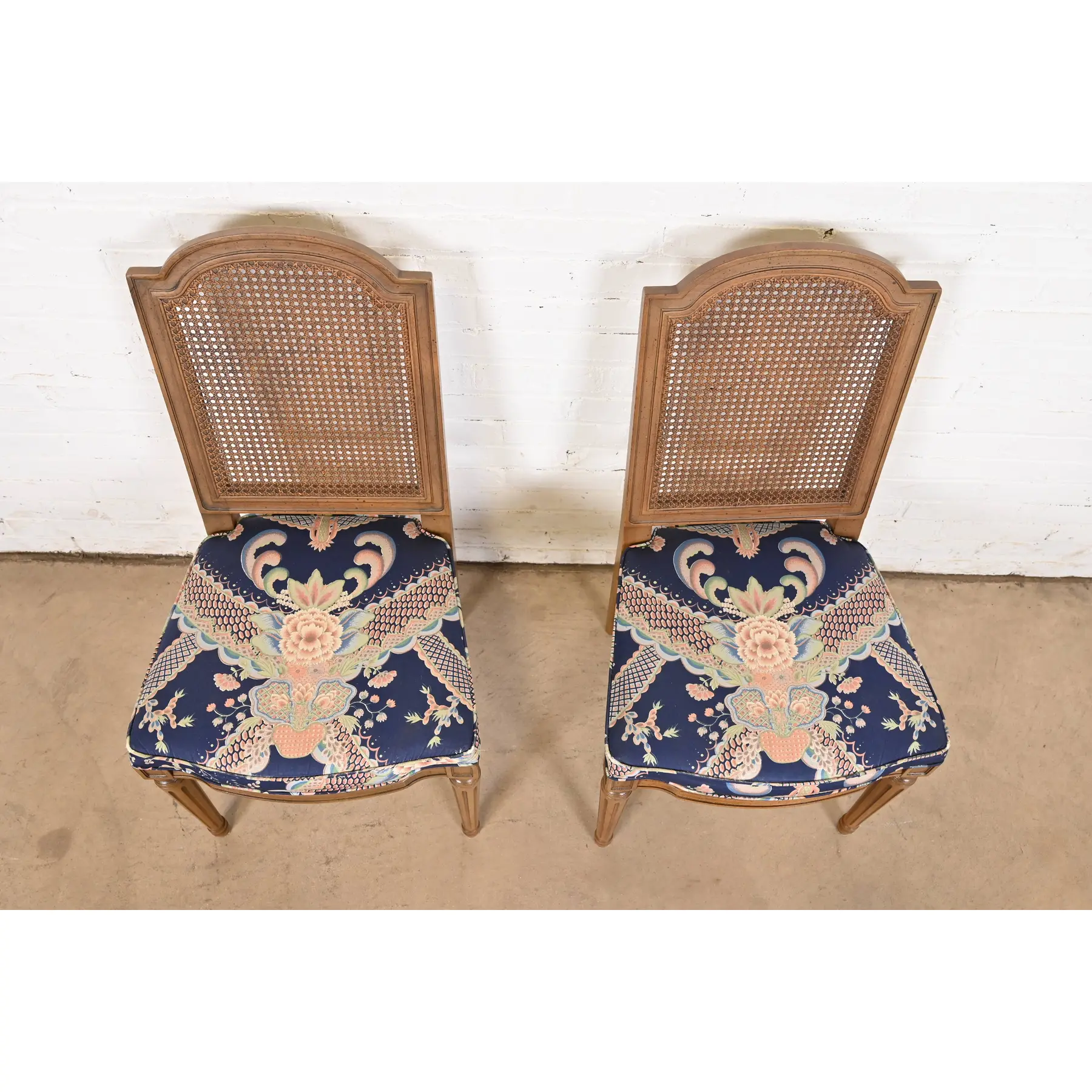 Henredon French Regency Louis XVI Carved Walnut Cane Back Dining Chairs or Side Chairs, Pair - Image 5