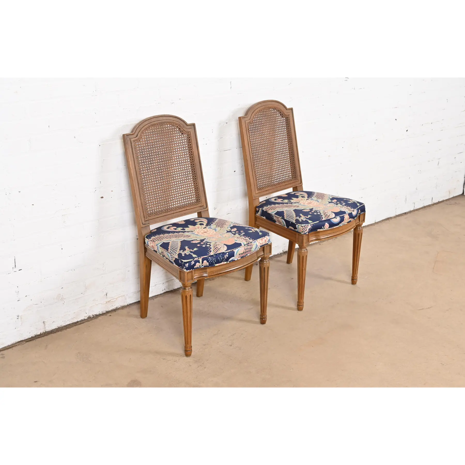 Henredon French Regency Louis XVI Carved Walnut Cane Back Dining Chairs or Side Chairs, Pair - Image 2