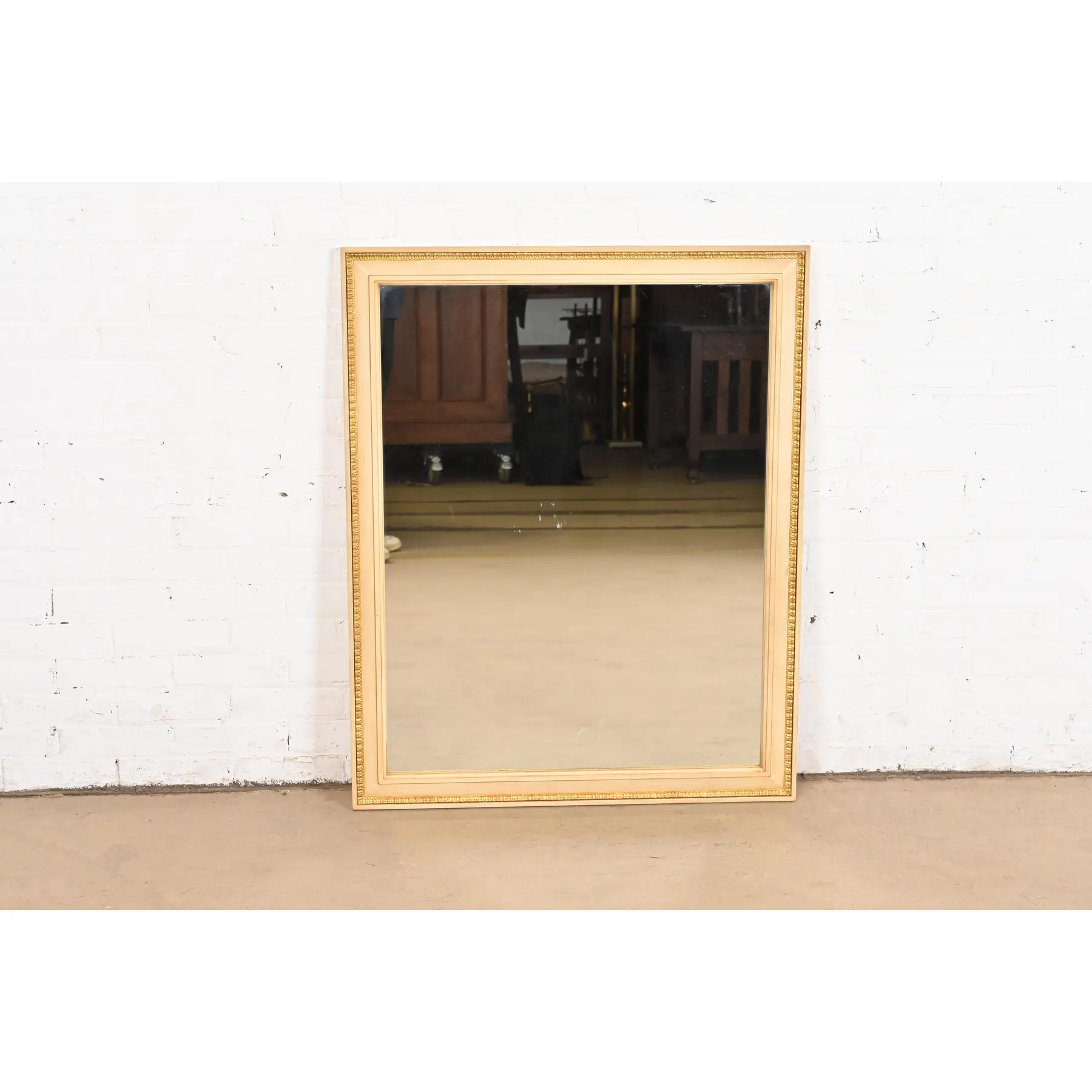 Kindel Furniture French Regency Louis XVI Cream Lacquered Parcel Gilt Wall Mirror, Circa 1960s - Image 2