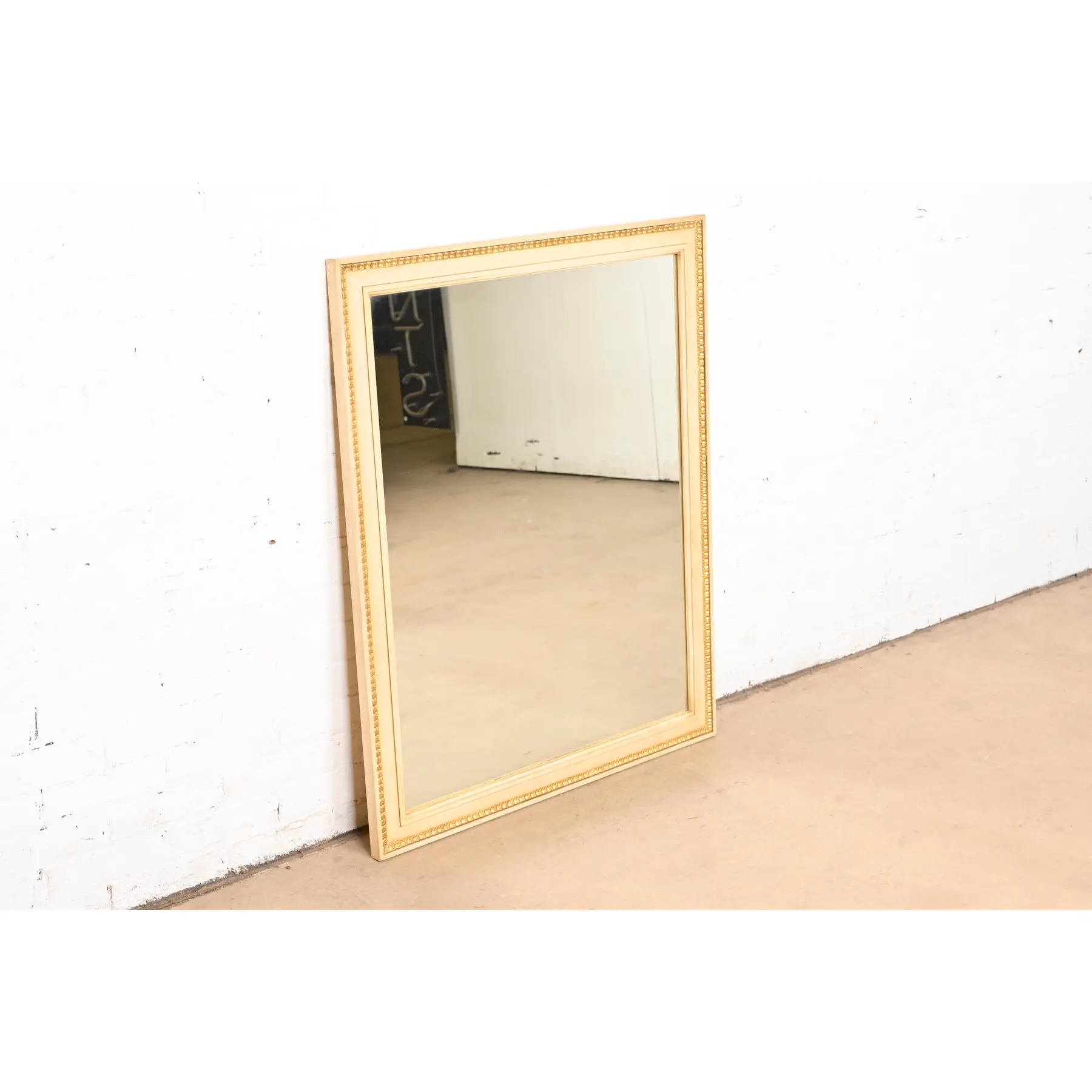 Kindel Furniture French Regency Louis XVI Cream Lacquered Parcel Gilt Wall Mirror, Circa 1960s - Image 4